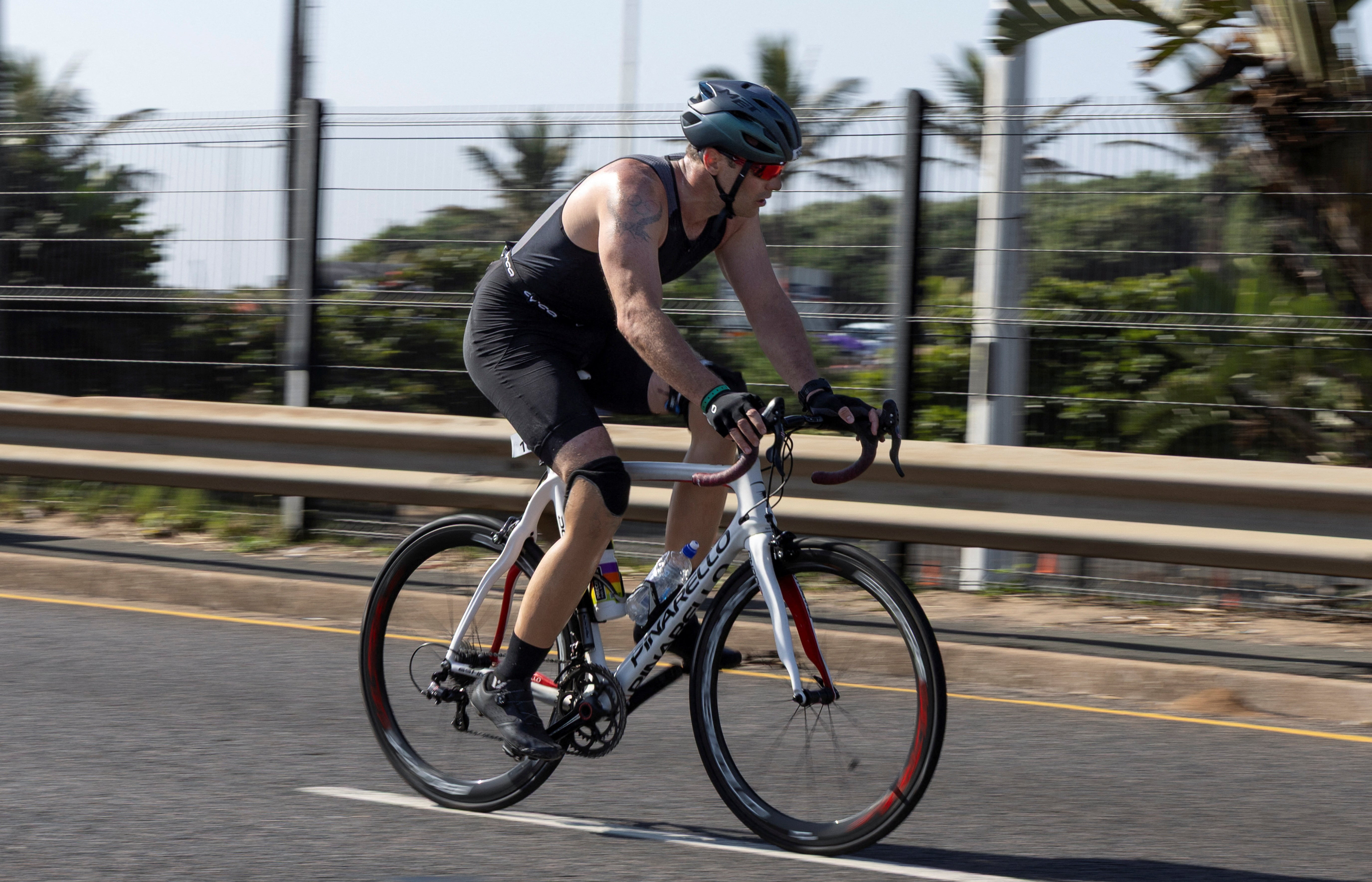South African former Paralympic athlete Oscar Pistorius competes in a triathlon event, 12 years after murdering his girlfriend and a year after his release on parole, in the coastal city of Durban, South Africa