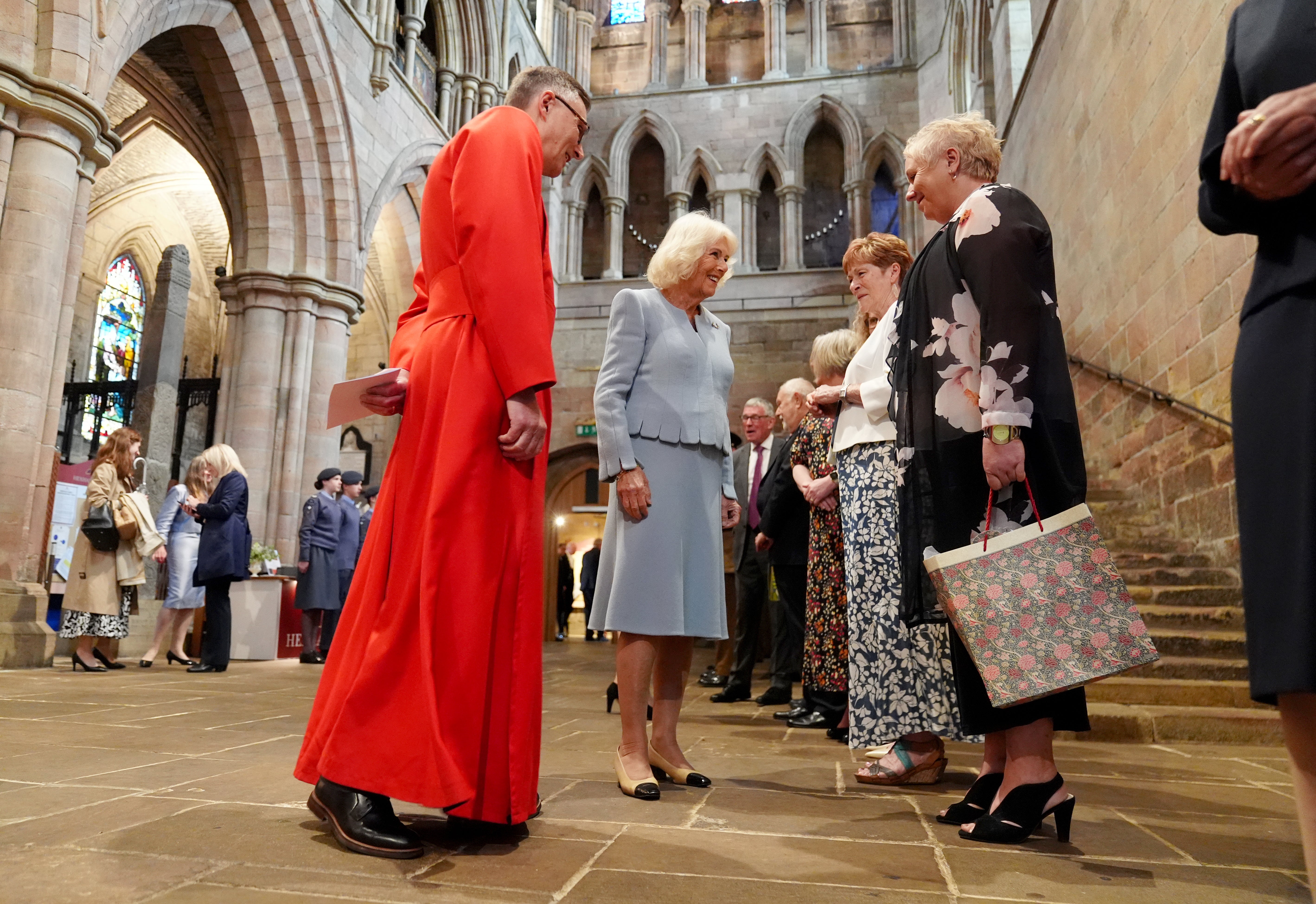 Camilla also visited Hexham Abbey during her visit to Northumberland (Owen Humphreys/PA)
