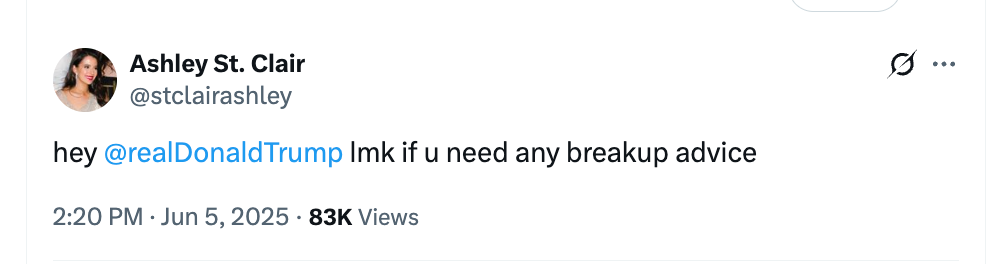 St Clair’s post on X mocked the fall out between the president and Musk.