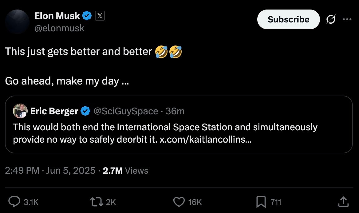 Elon Musk laughed at the potential impacts of the president terminating his subsidies and contracts. Still, it’s unclear what might happen