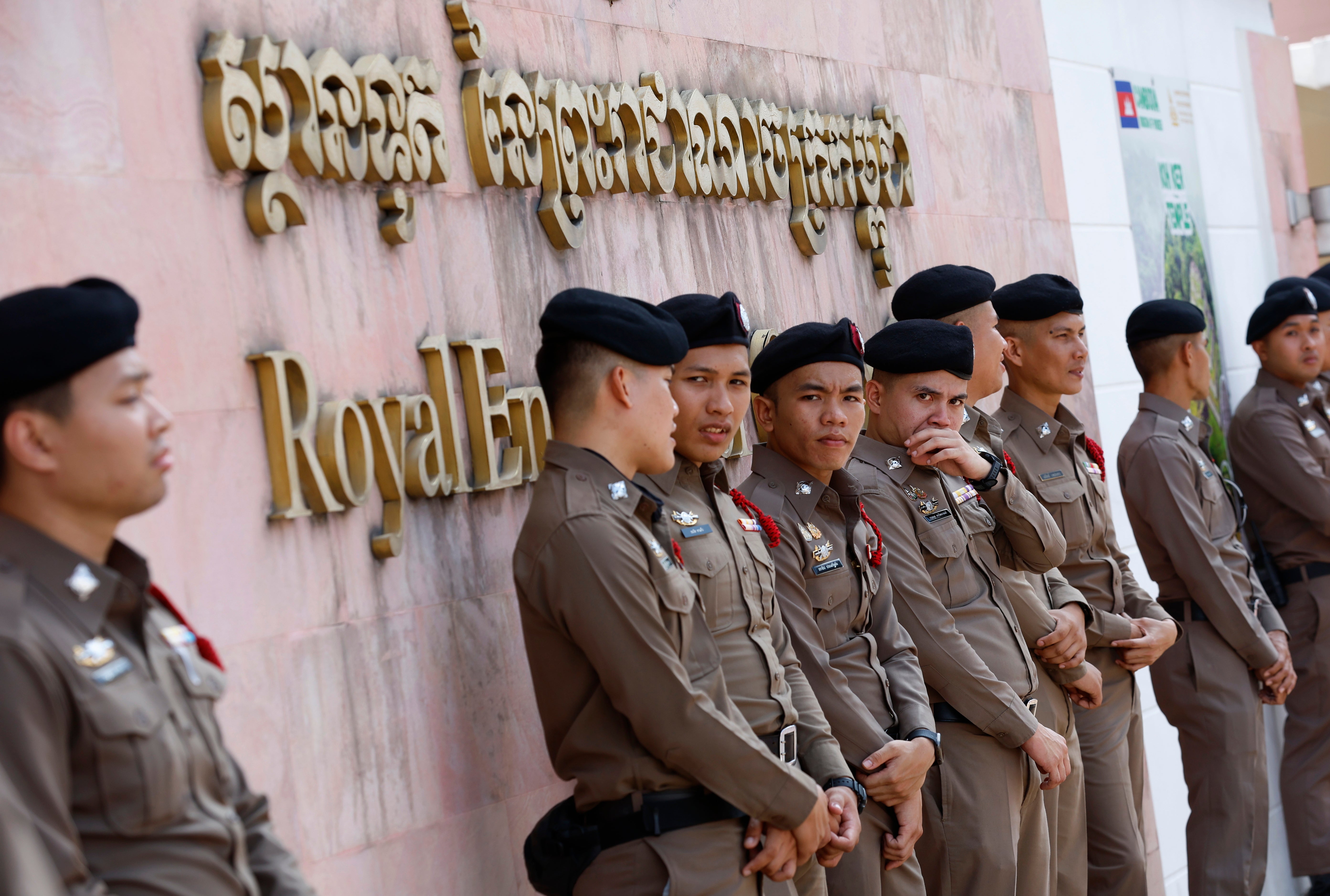 <p>Thai police guard outside the Cambodian Embassy as the nationalist gather to protest over the Thai-Cambodian border dispute. Bangkok, Thailand, 6 June 2025</p>