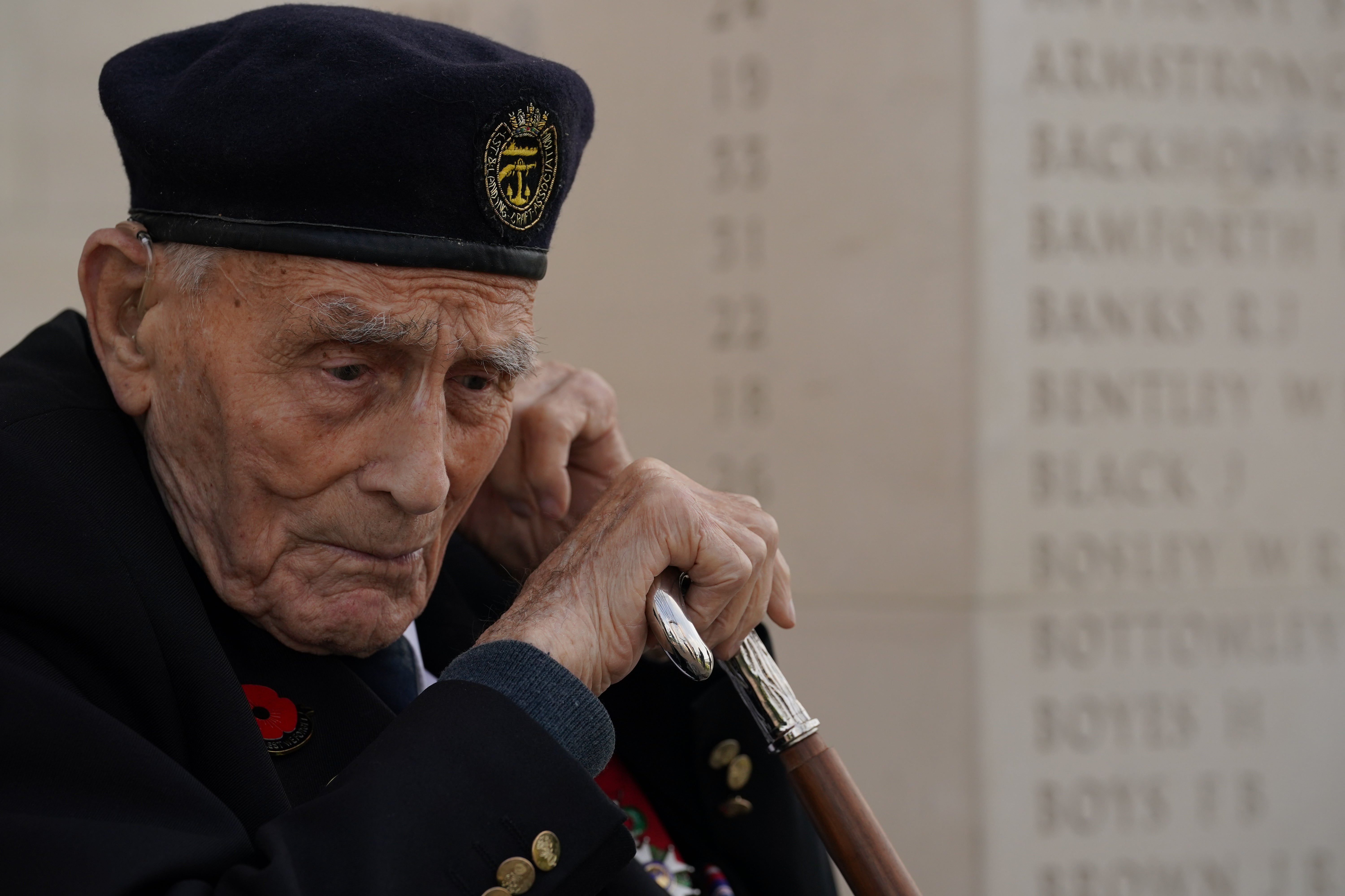 Royal Navy D-Day veteran John Dennett, 101, at the British Normandy Memorial in Ver-sur-Mer to mark the 81st anniversary of the landings (Gareth Fuller/PA)