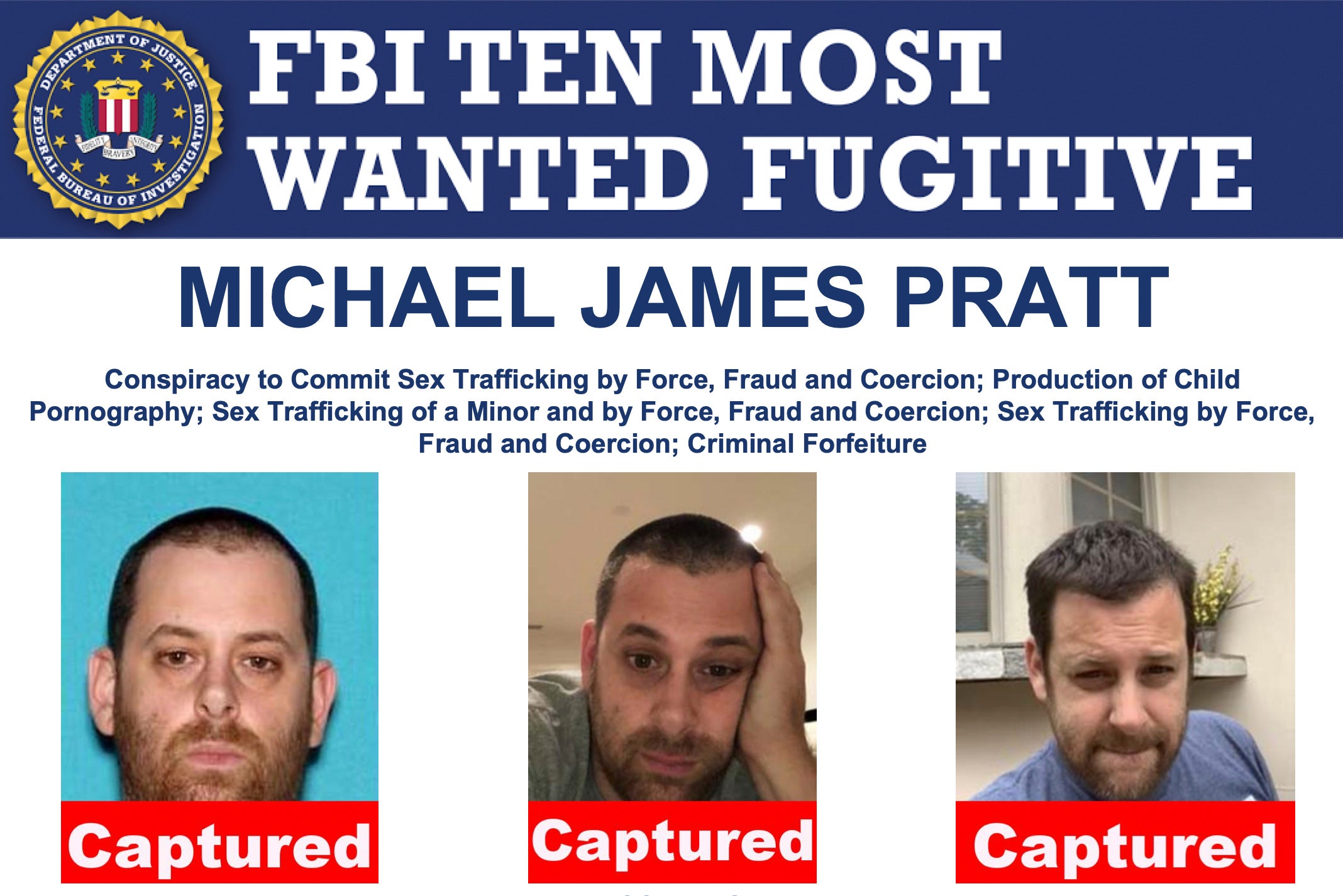 Three photos of Michael James Pratt, the founder of a California-based porn empire that coerced young women into filming adult videos
