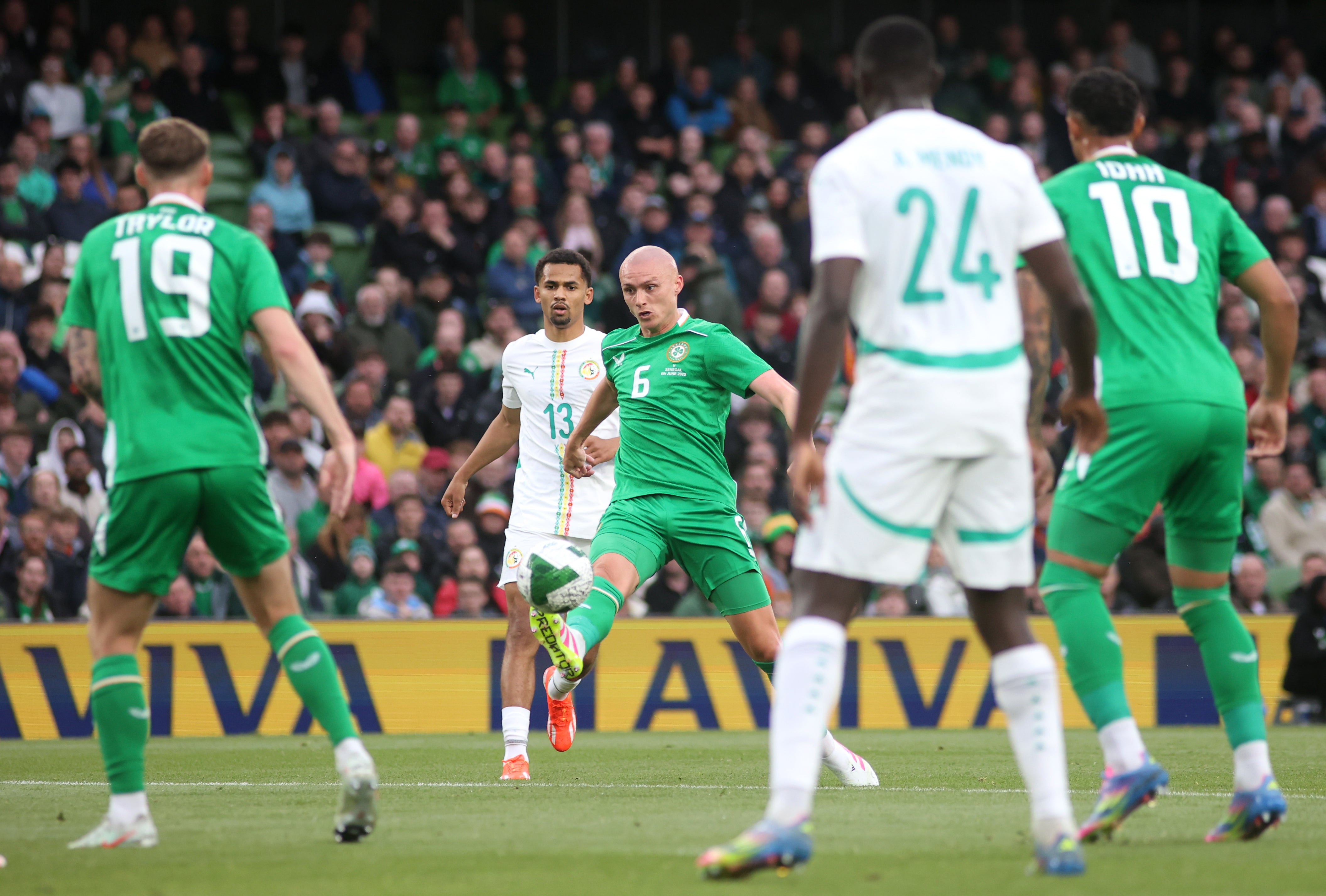 Republic of Ireland’s Will Smallbone (centre) attempts a shot towards goal during the international friendly (Evan Treacy/PA)