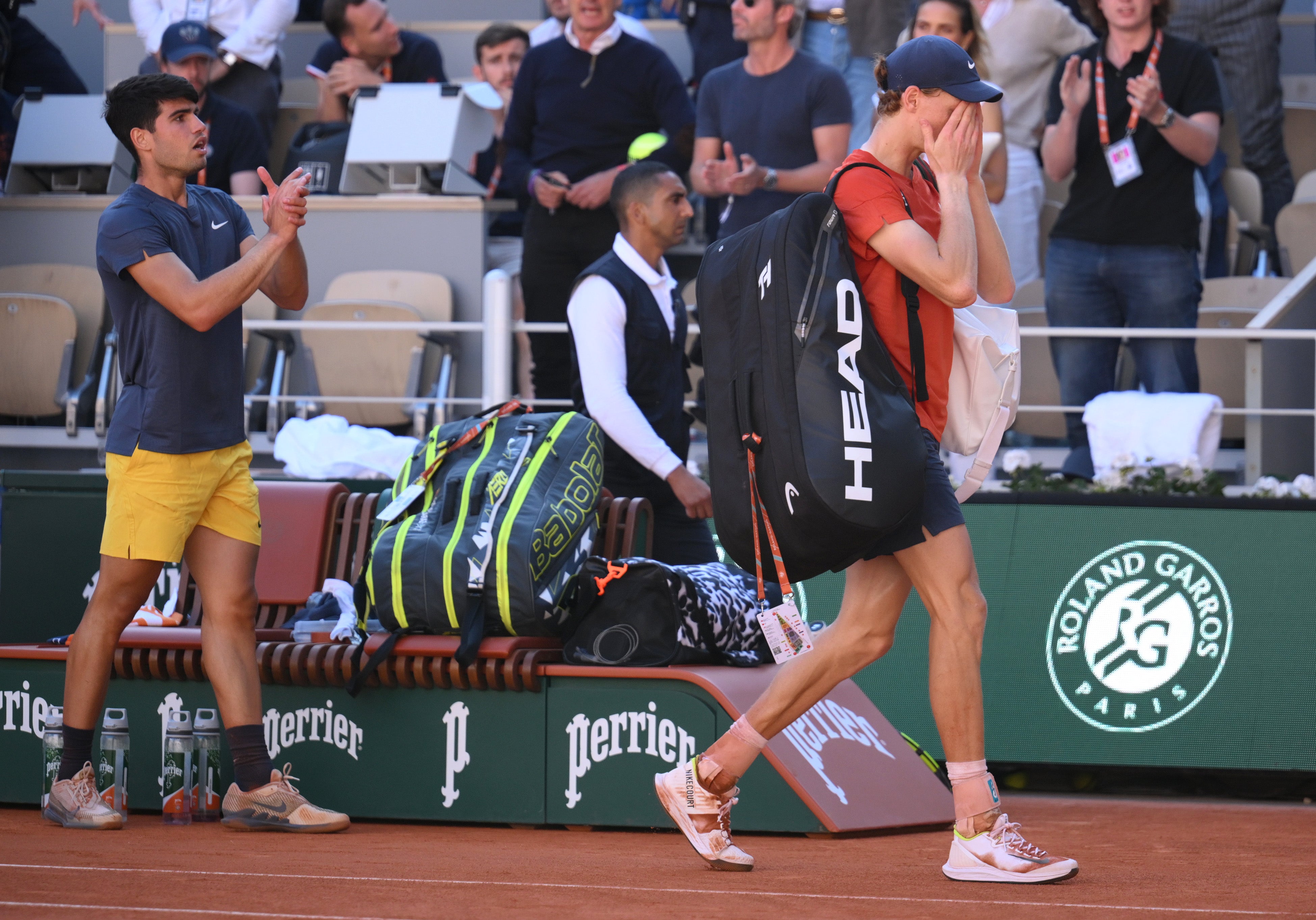 Alcaraz (left) defeated Sinner on his way to winning last year’s French Open