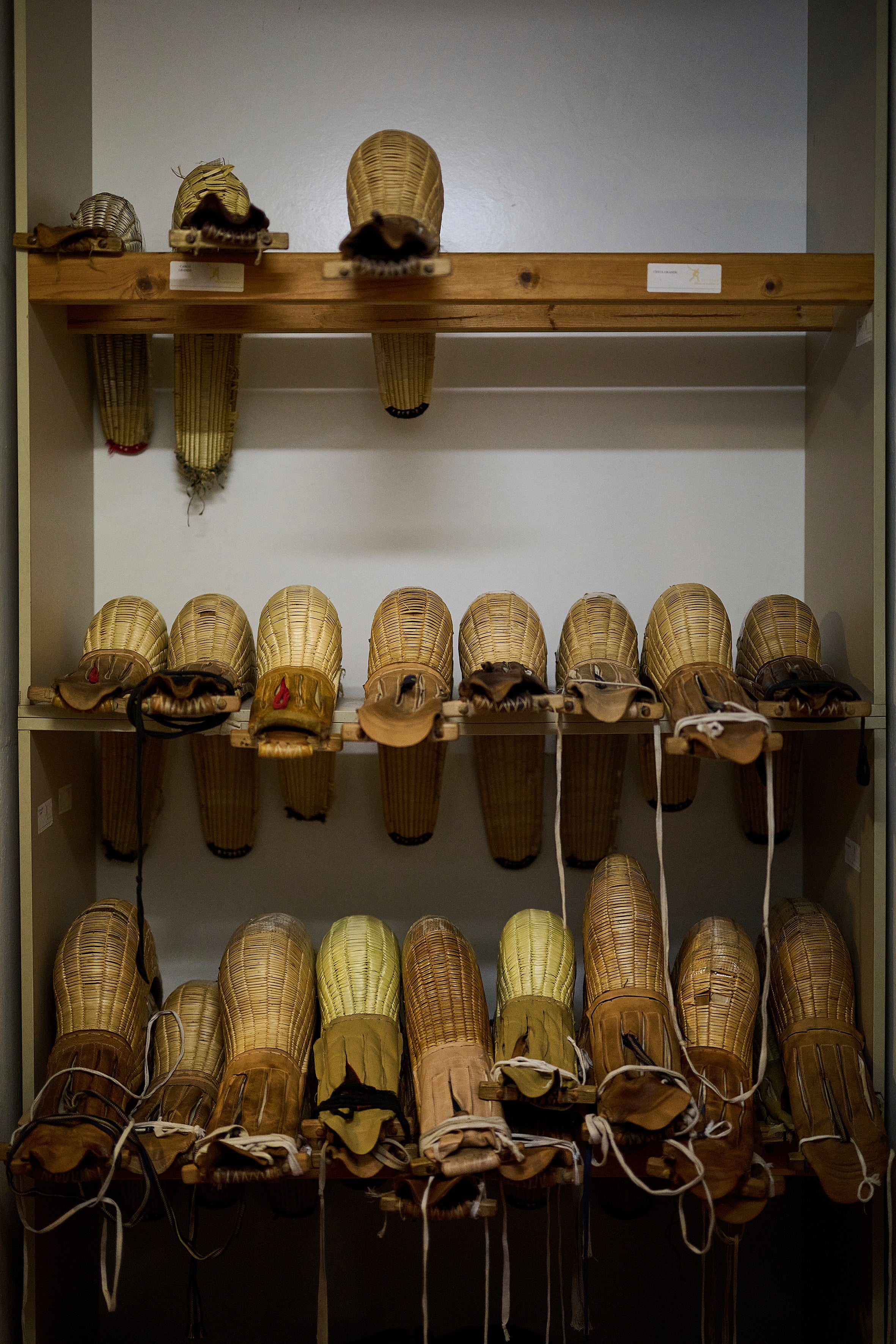 Jai alai baskets are pictured ahead of the Nations League match between the Euskadi national team and the Spanish national team at the Jai Alai fronton in Guernica-Luno, northern Spain, Friday, June 6, 2025. (AP Photo/Miguel Oses)