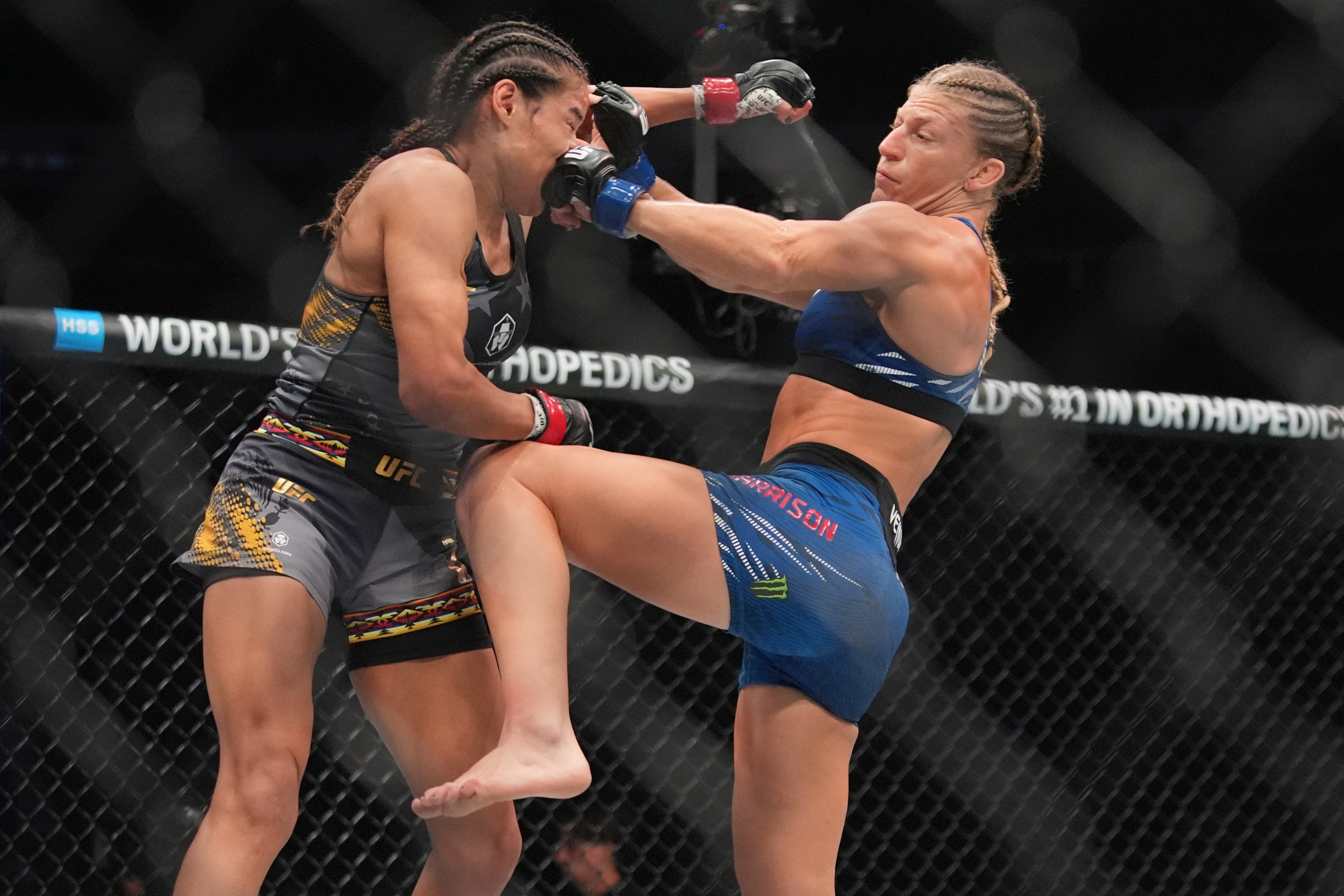 Kayla Harrison (right) will no longer be facing Amanda Nunes at UFC 324