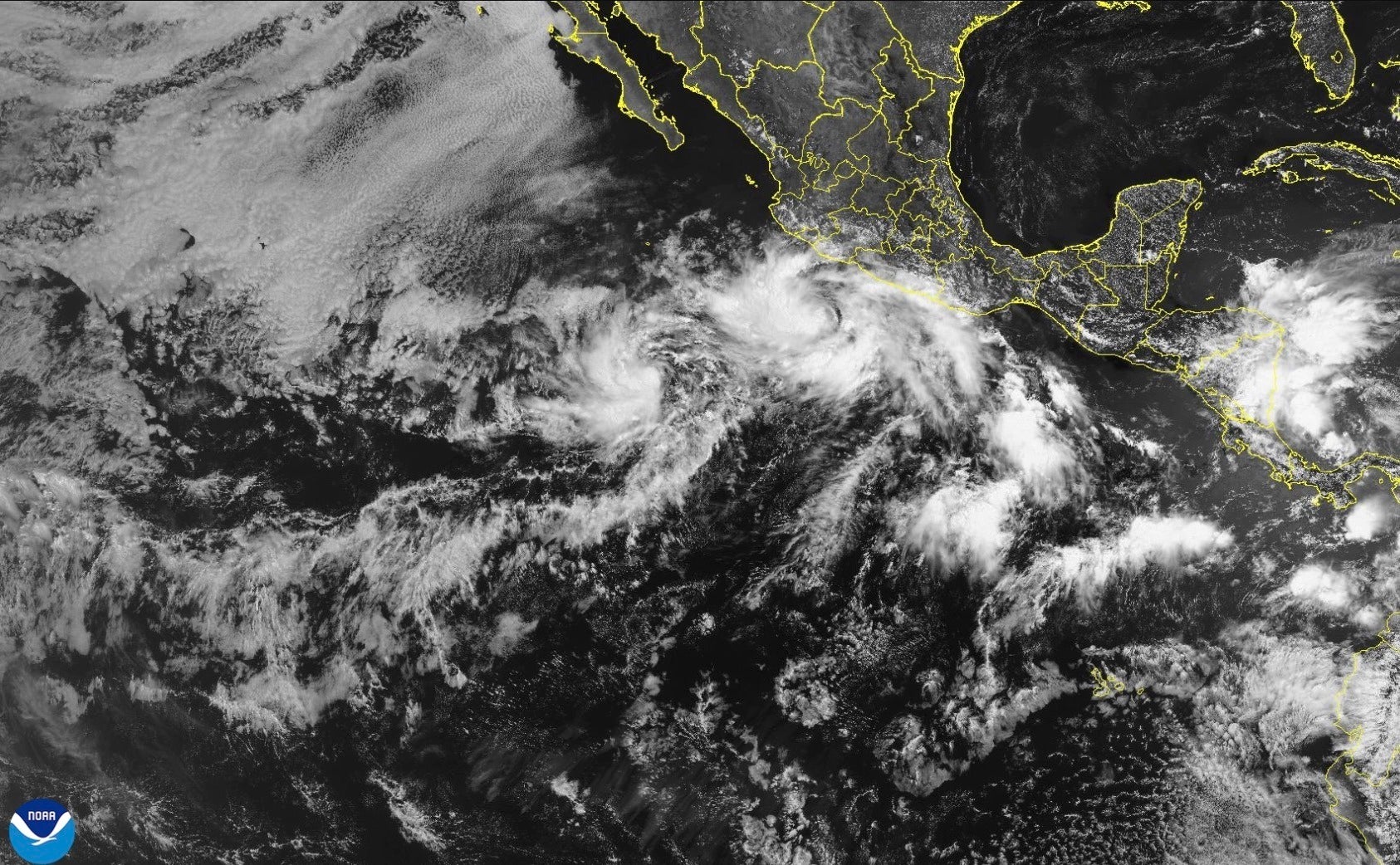 In this satellite image released by NOAA, Tropical Storm Barbara forms off the southwest coast of Mexico. (NOAA via AP)