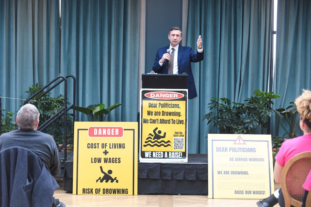 DNC chair Ken Martin at a rally in January