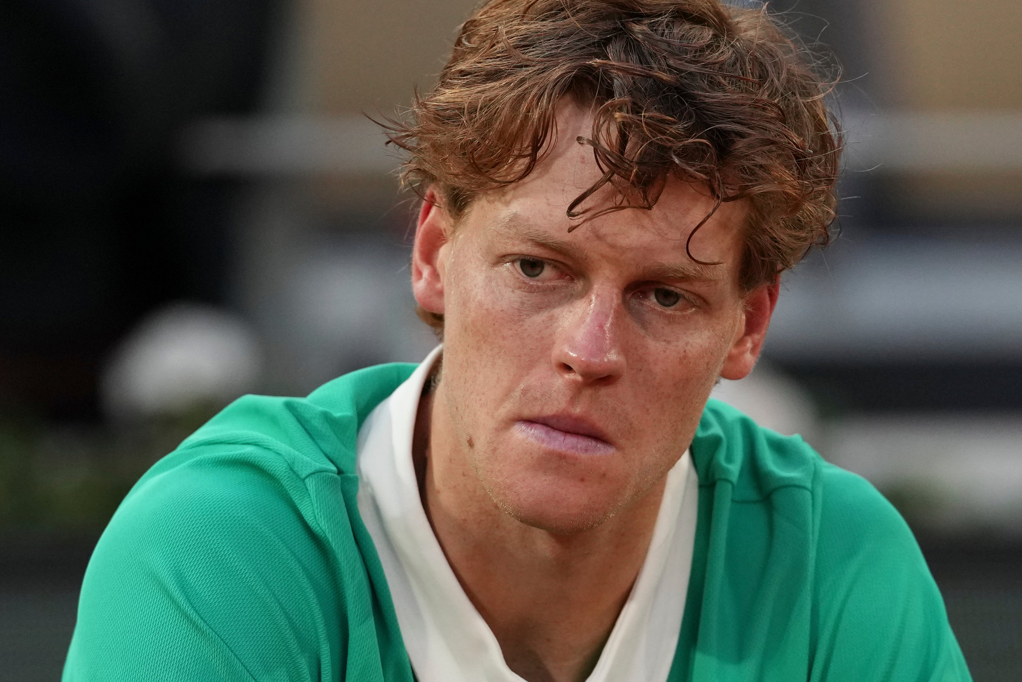 Jannik Sinner reacts after the final match of the French Open against Carlos Alcaraz