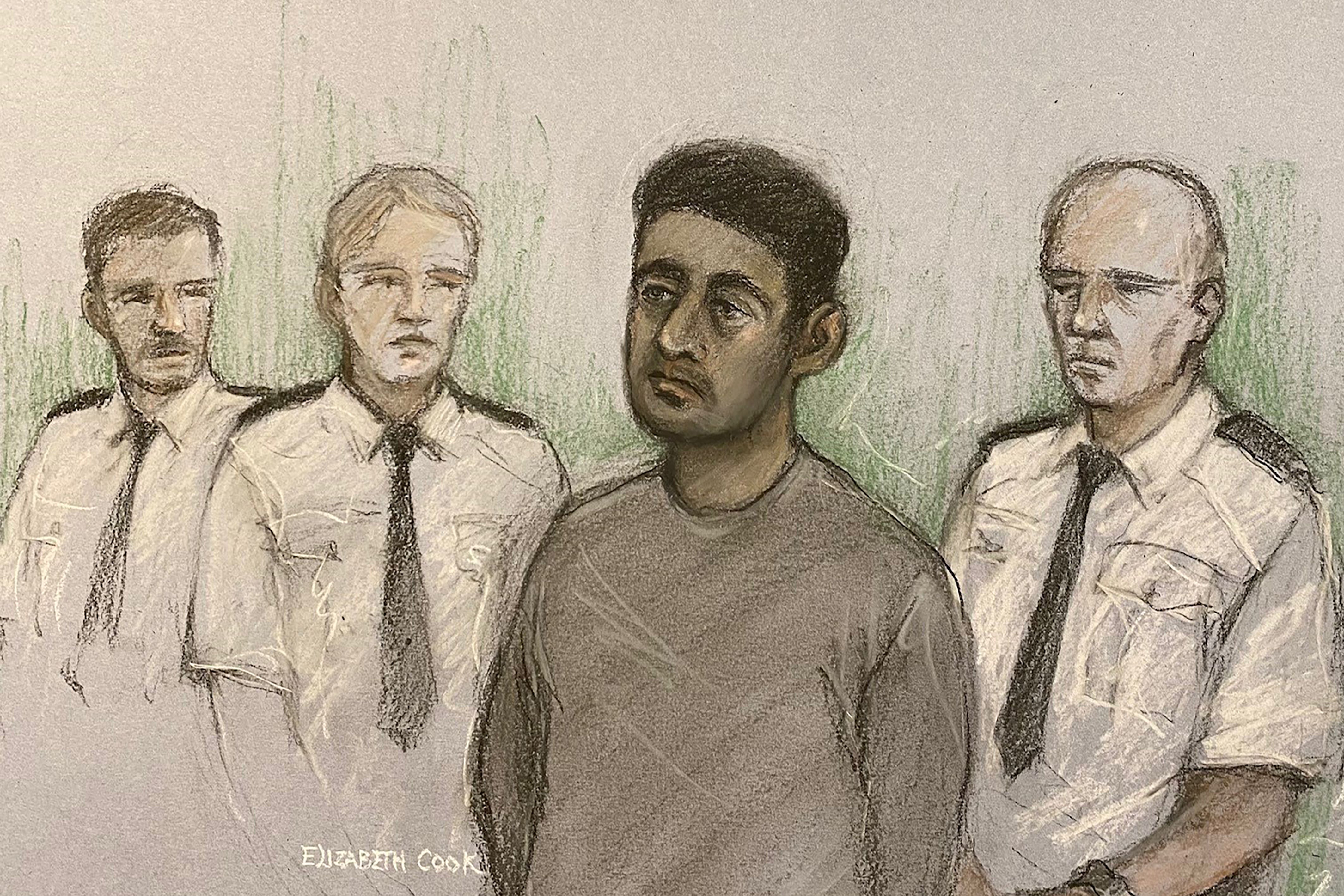 Court artist drawing of Habibur Masum appearing in the dock at Bradford Magistrates’ Court, West Yorkshire (Elizabeth Cook/PA)