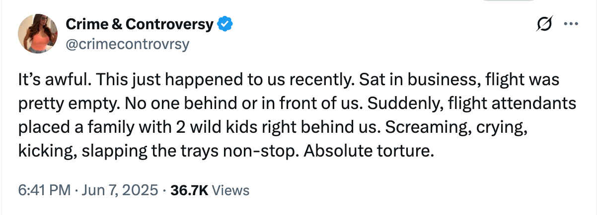 X user shares bad experience about crying baby on her flight