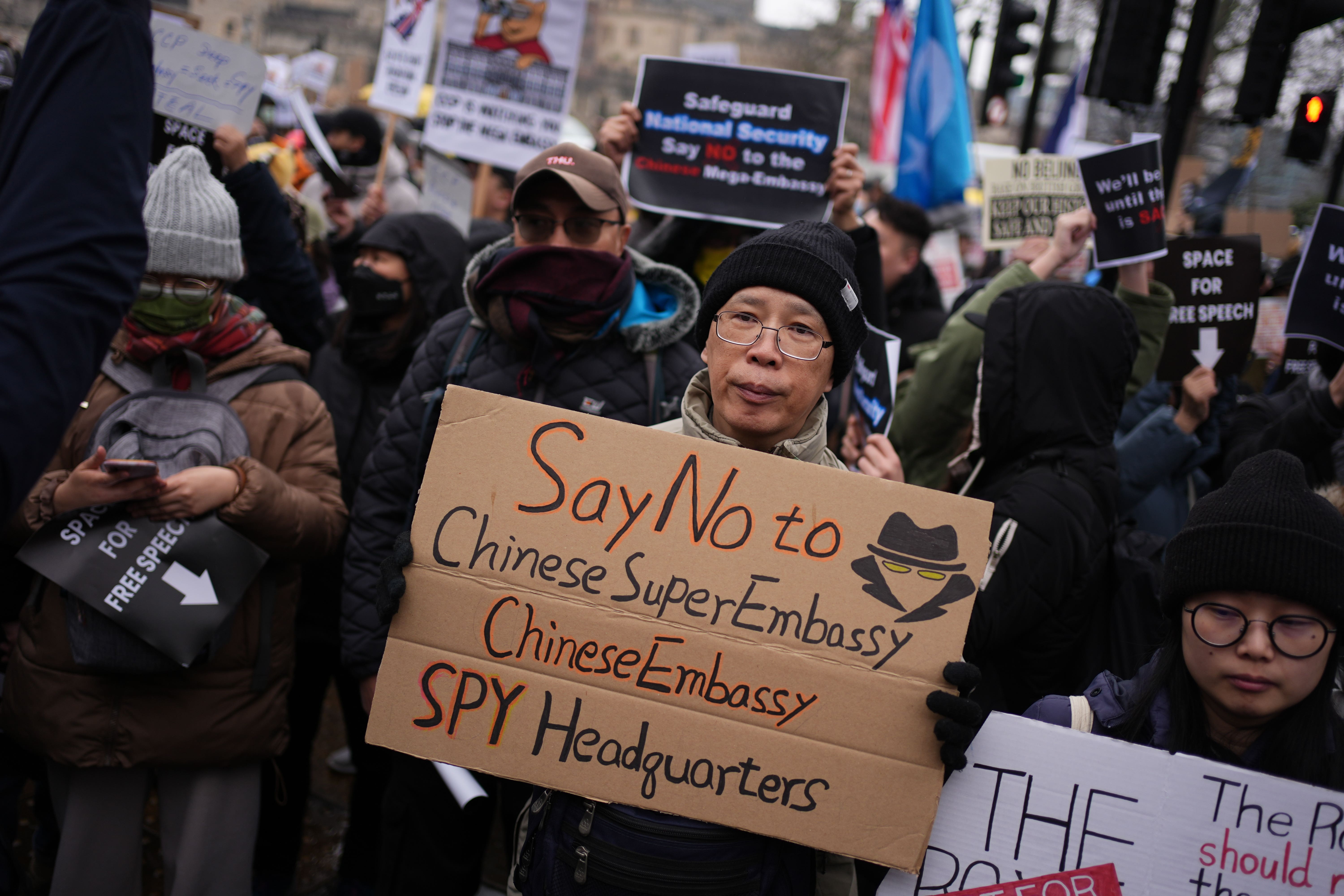 Activists protest over the planned embassy in central London in February (PA/Jordan Pettitt)