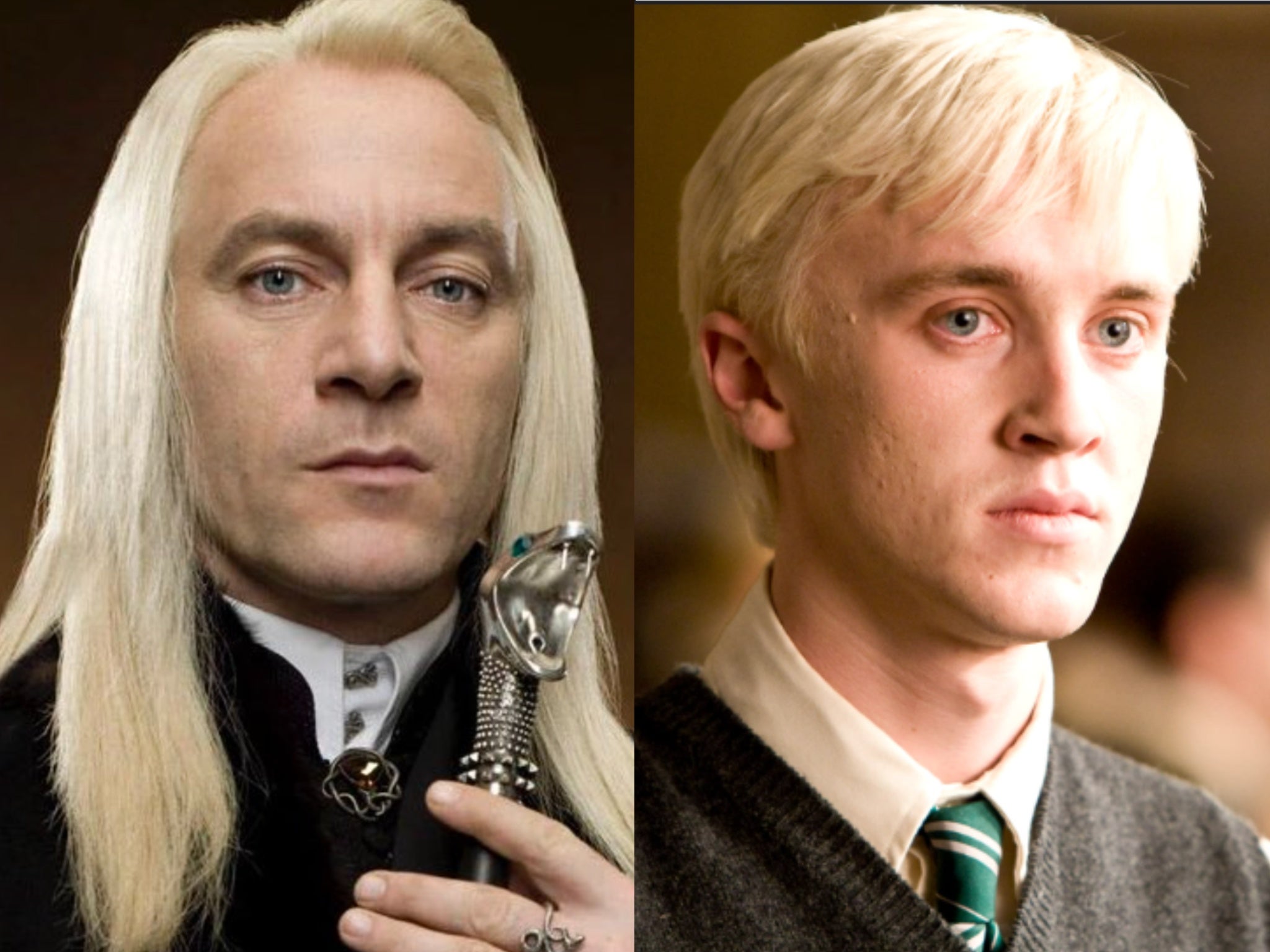 Jason Isaacs and Tom Faelton as Lucius and Draco Malfoy in ‘Harry Potter’