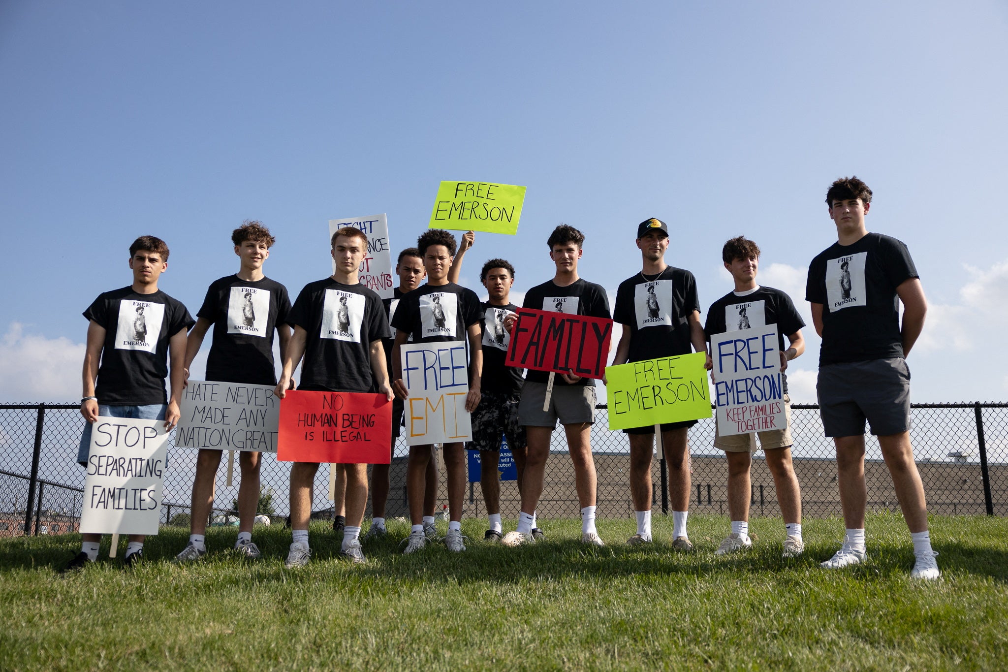 Friends and soccer teammates of Emerson Colindres call for his release