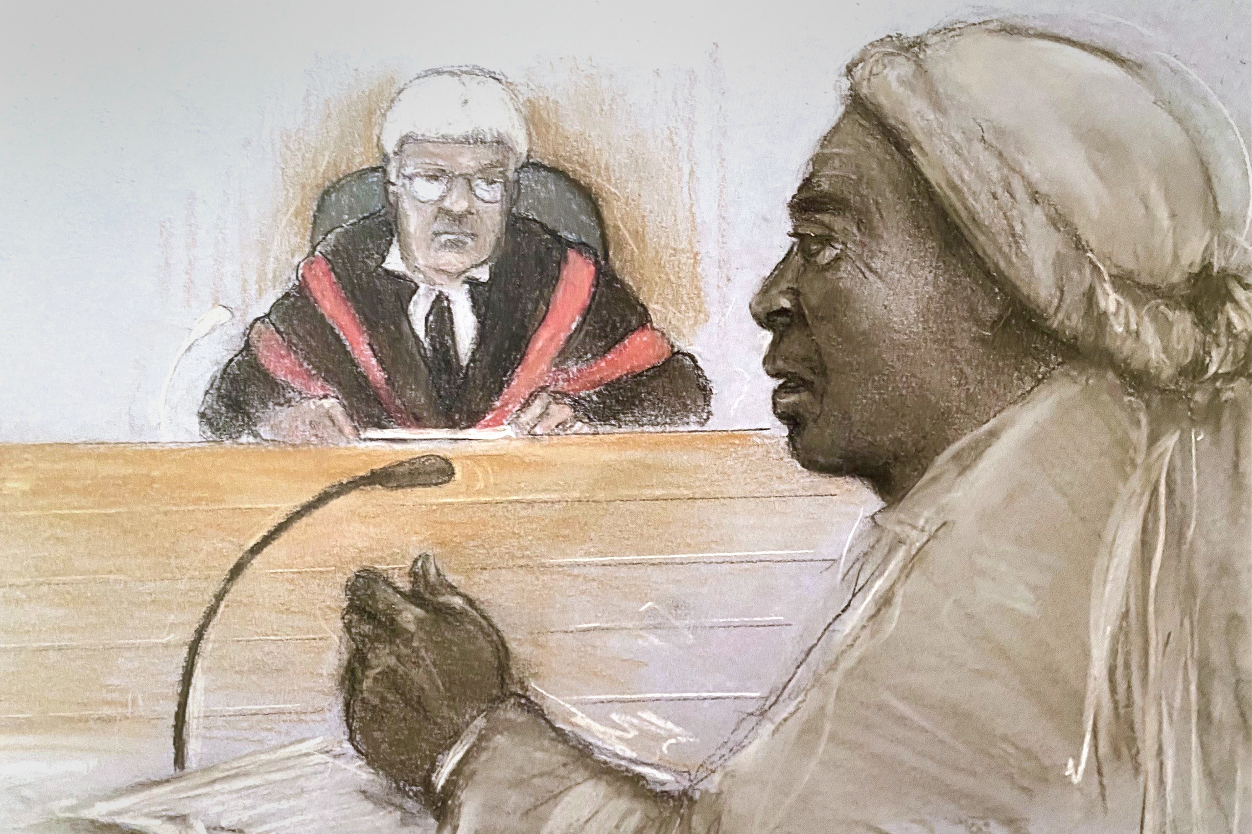 Court artist sketch by Elizabeth Cook of Mark Gordon giving evidence at the Old Bailey in London (Elizabeth Cook/PA)