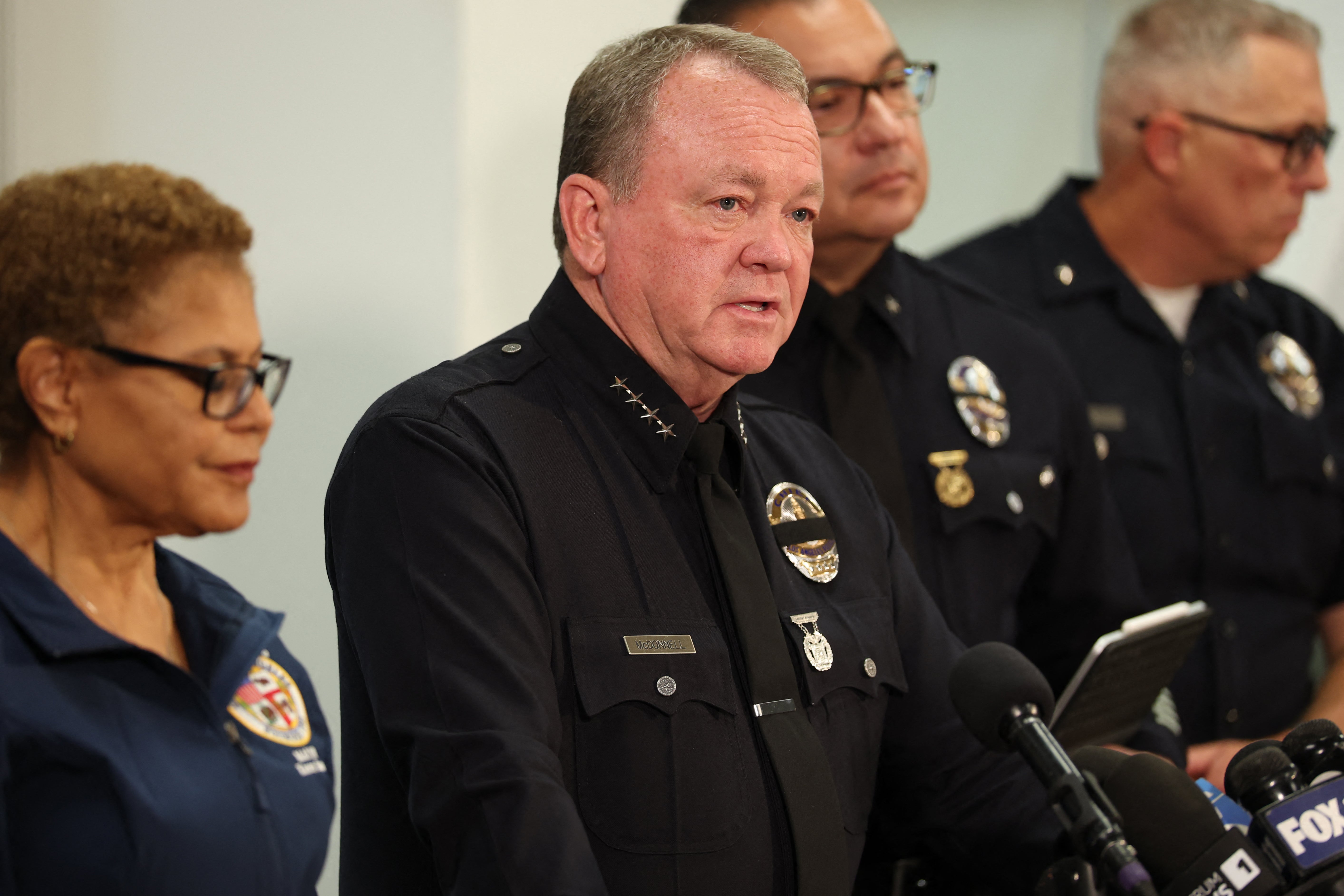 LAPD chief Jim McDonnell has blamed masked ‘anarchists’ for stirring up violence in the city, and promised multiple more arrests will take place