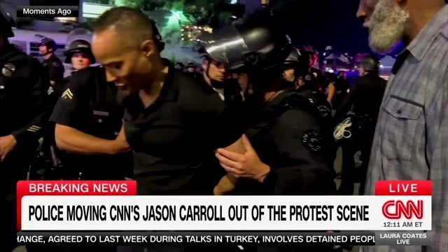 CNN correspondent Jason Carroll was briefly detained by Los Angeles Police Department officers while reporting at a protest in the city.