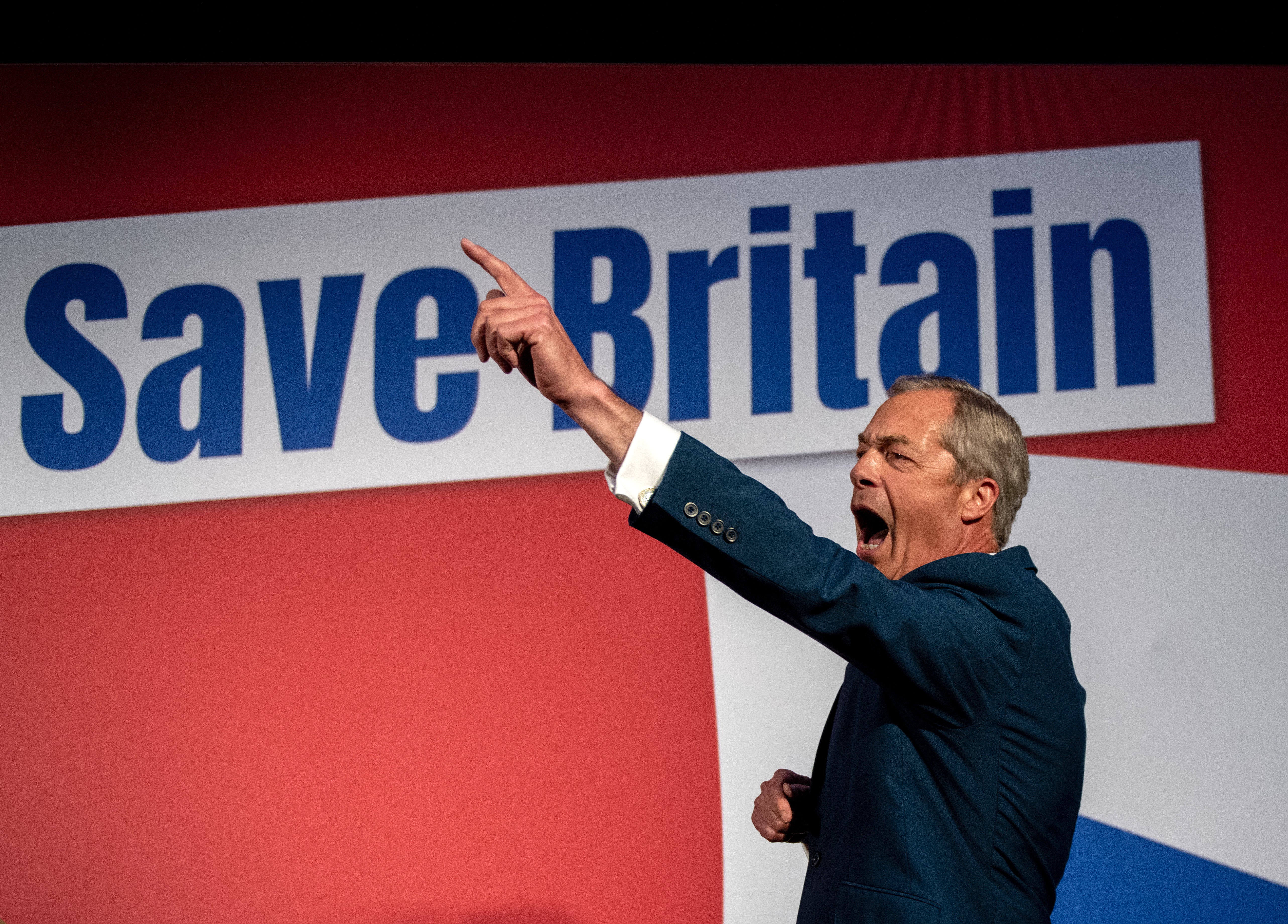 <p>Nigel Farage speaks at the Reform Party annual conference on 7 October 2023</p>