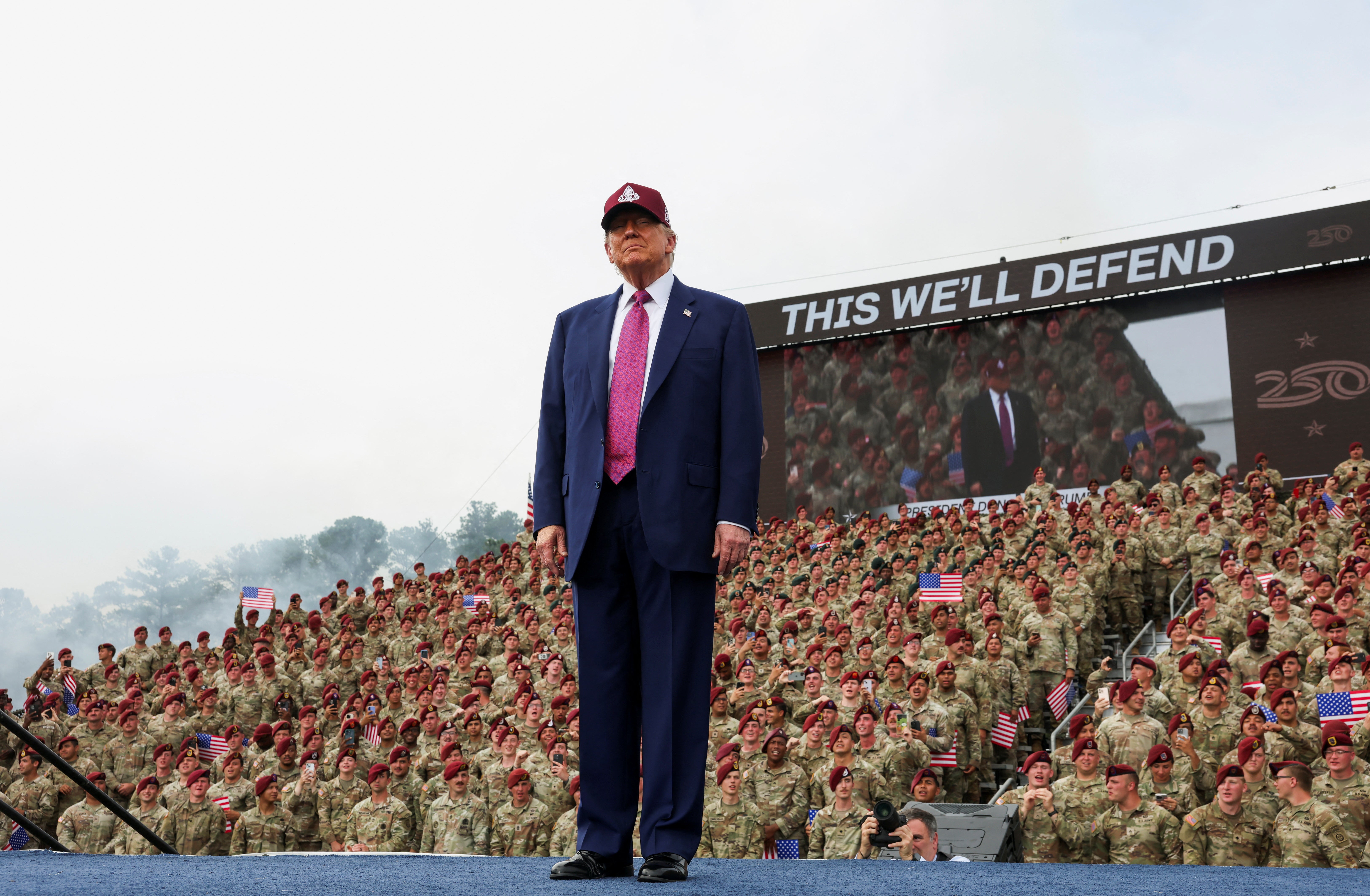 Critics argued entire Trump speech at Fort Bragg was violation of norms around separating politics and the military, as president trashed California leaders and Biden administration over immigration