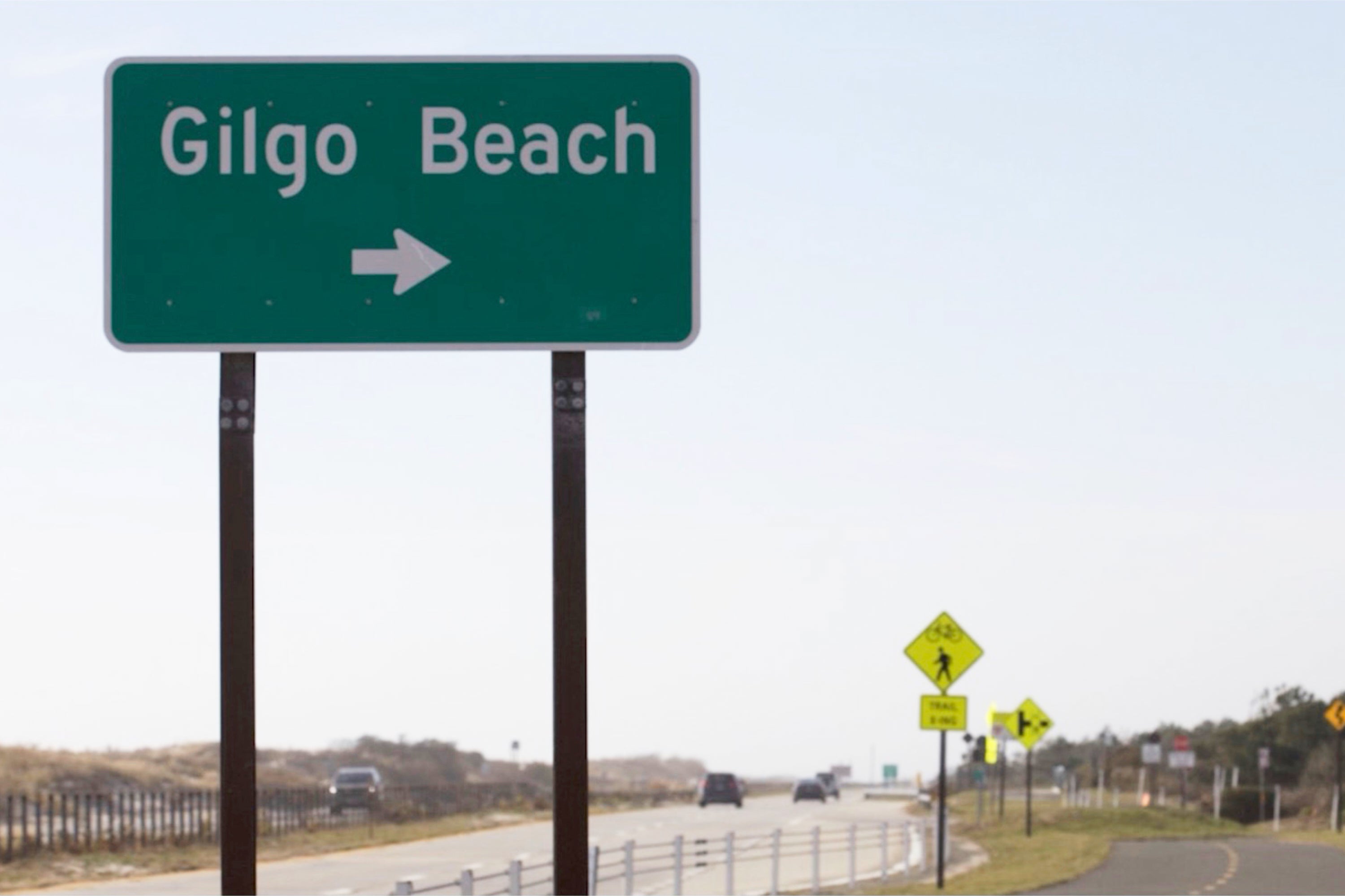 A street sign for Gilgo Beach in a scene from the documentary ‘The Gilgo Beach Killer: House of Secrets’ (Peacock via AP)