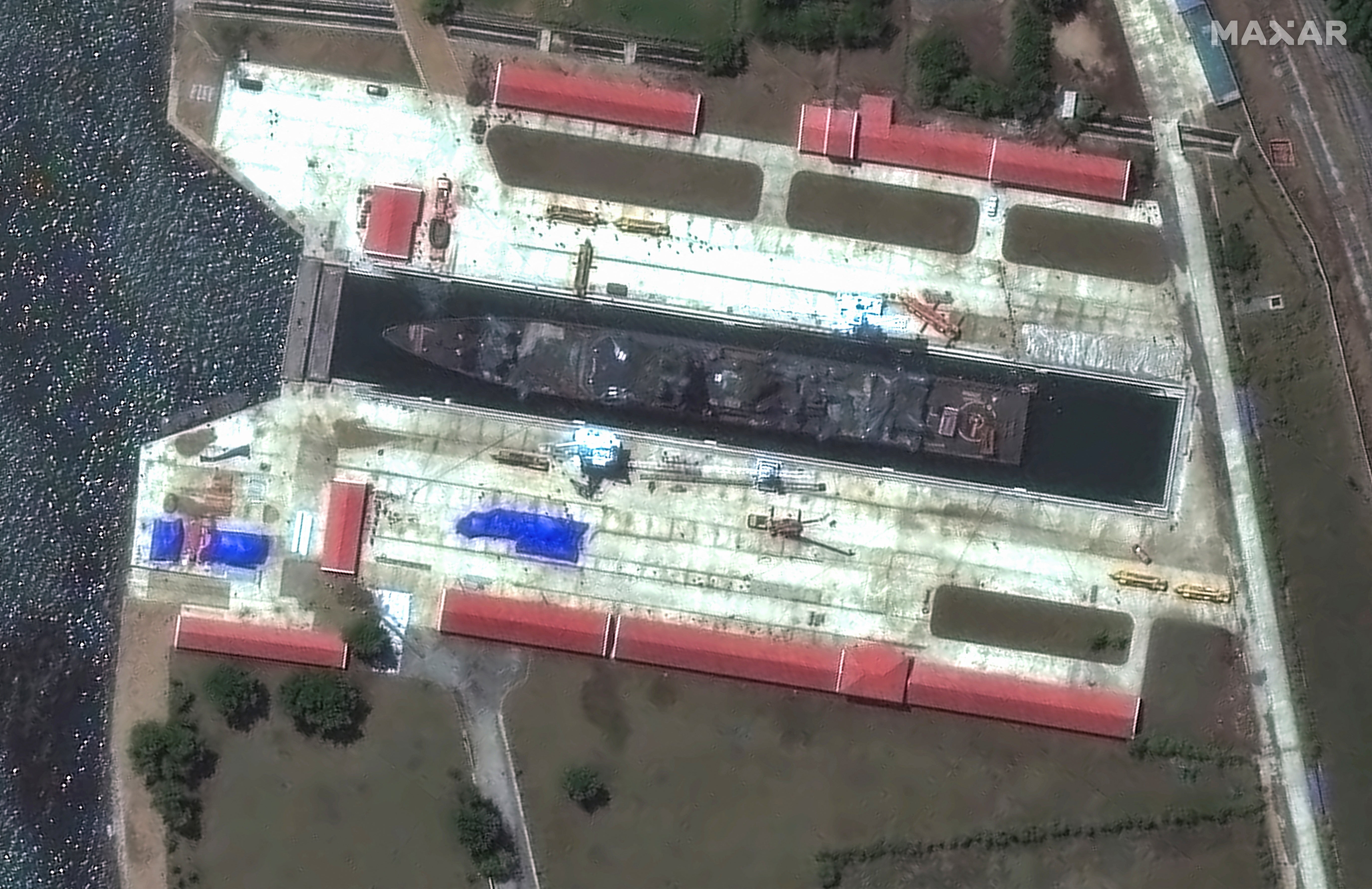 Satellite image shows the damaged destroyer at Rajin dockyard