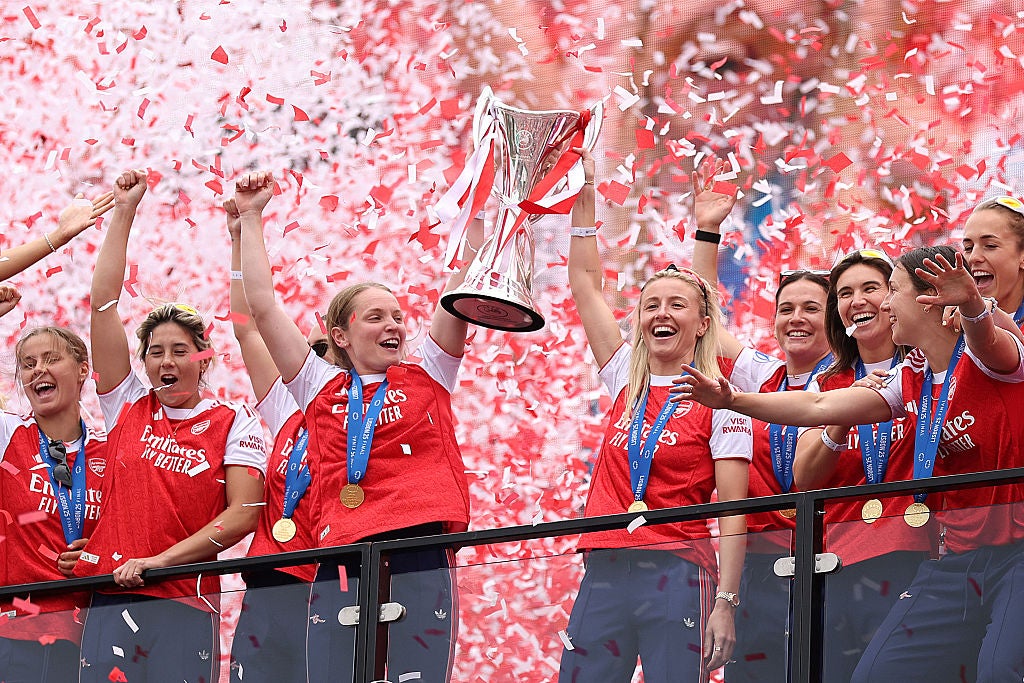 Arsenal celebrated their Champions League triumph outside the Emirates
