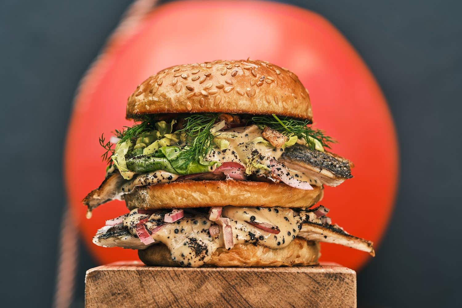 A festival-born mash-up: this Big Mack(erel) swaps beef for mackerel, caviar sauce and a shower of pork scratchings