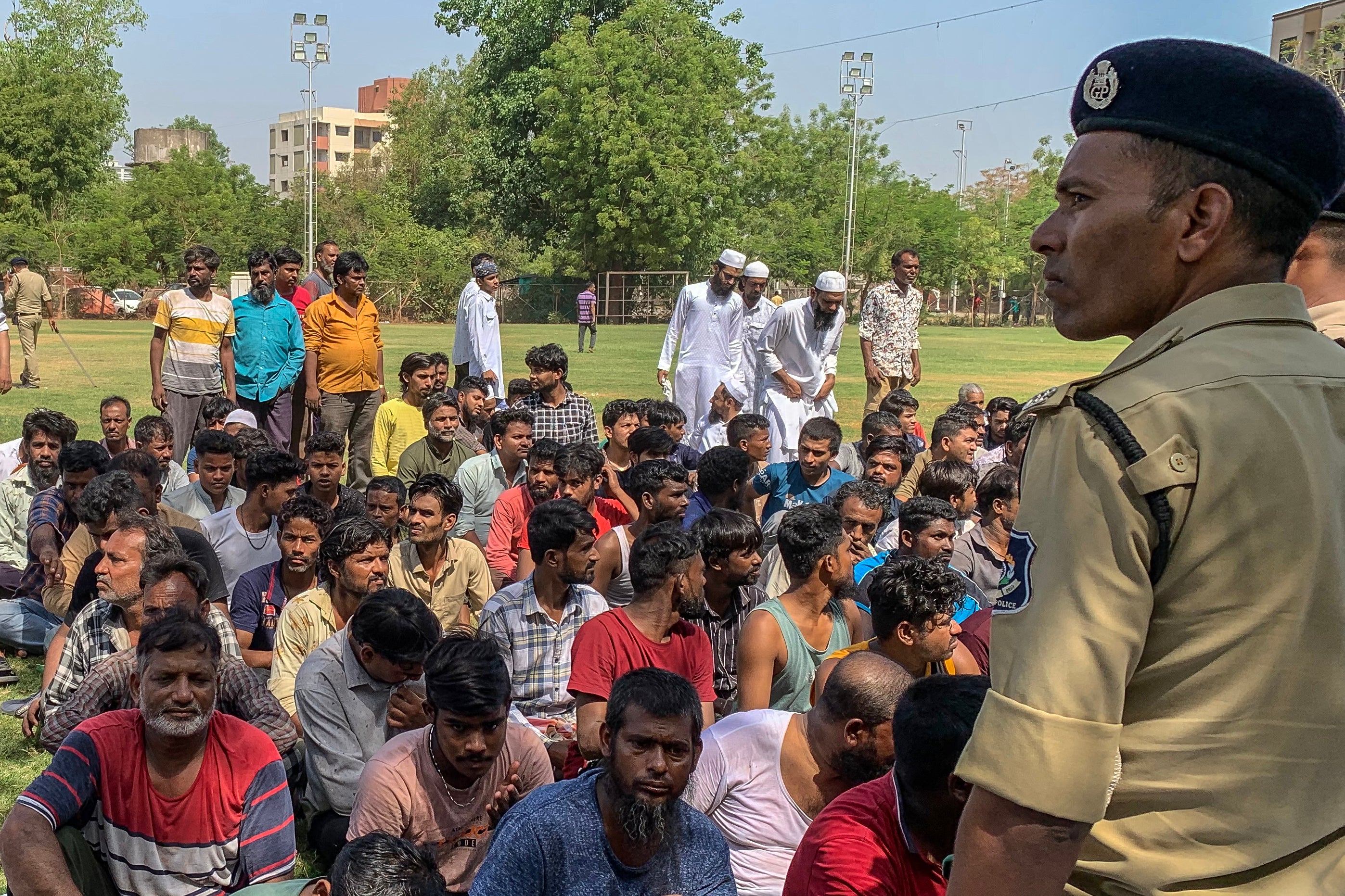 Alleged Bangladeshi migrants rounded by police in Ahmedabad, Gujarat, on 26 April 2025