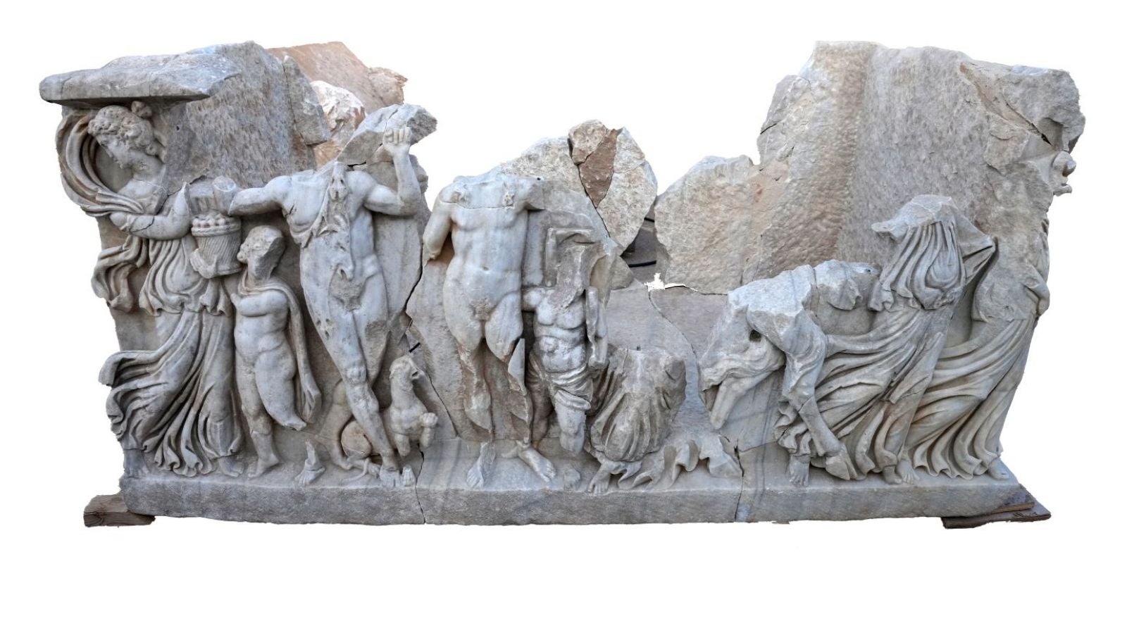 Marble sarcophagus depicting Greek gods drinking