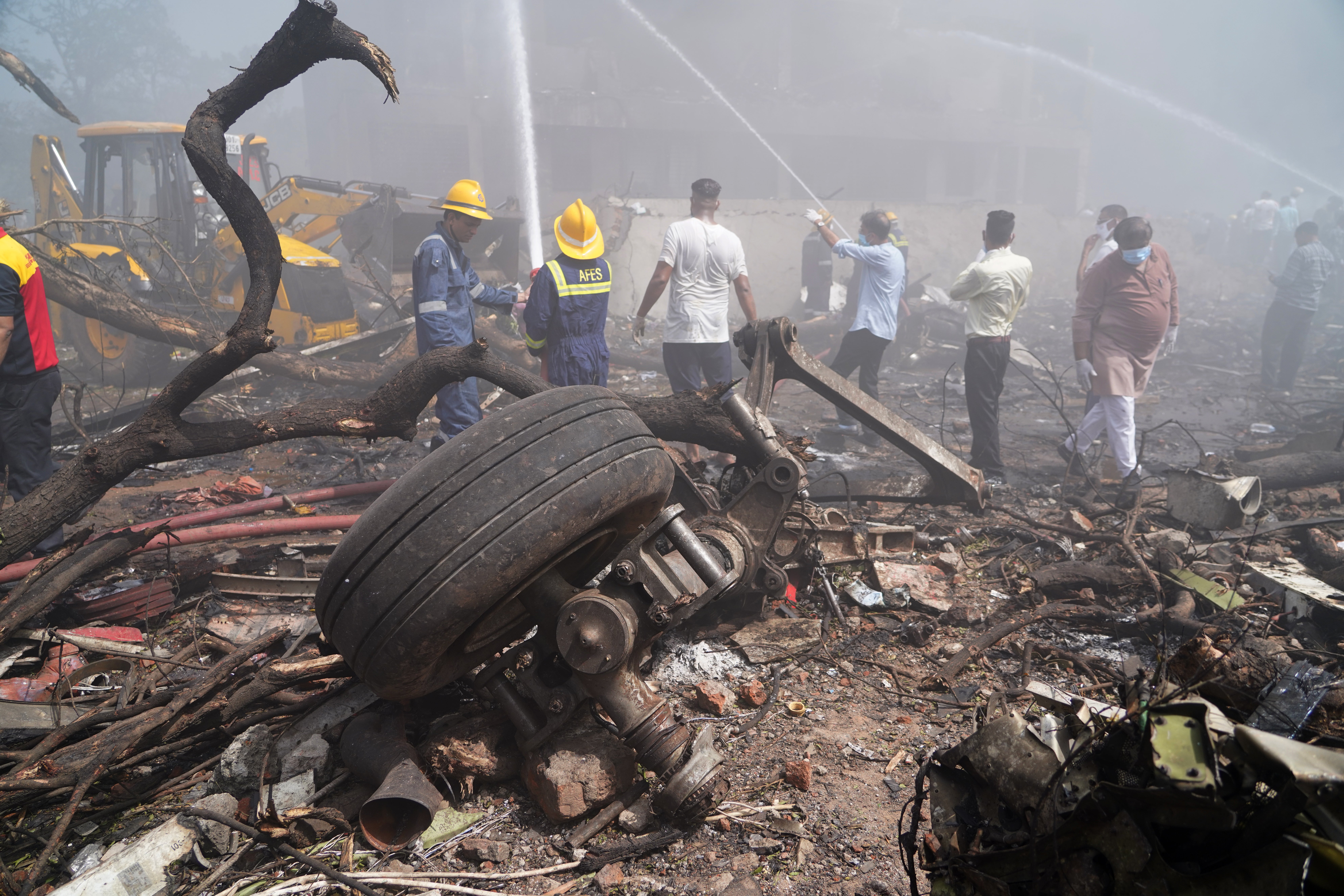 Debris on the ground around the medical hostel after the crash