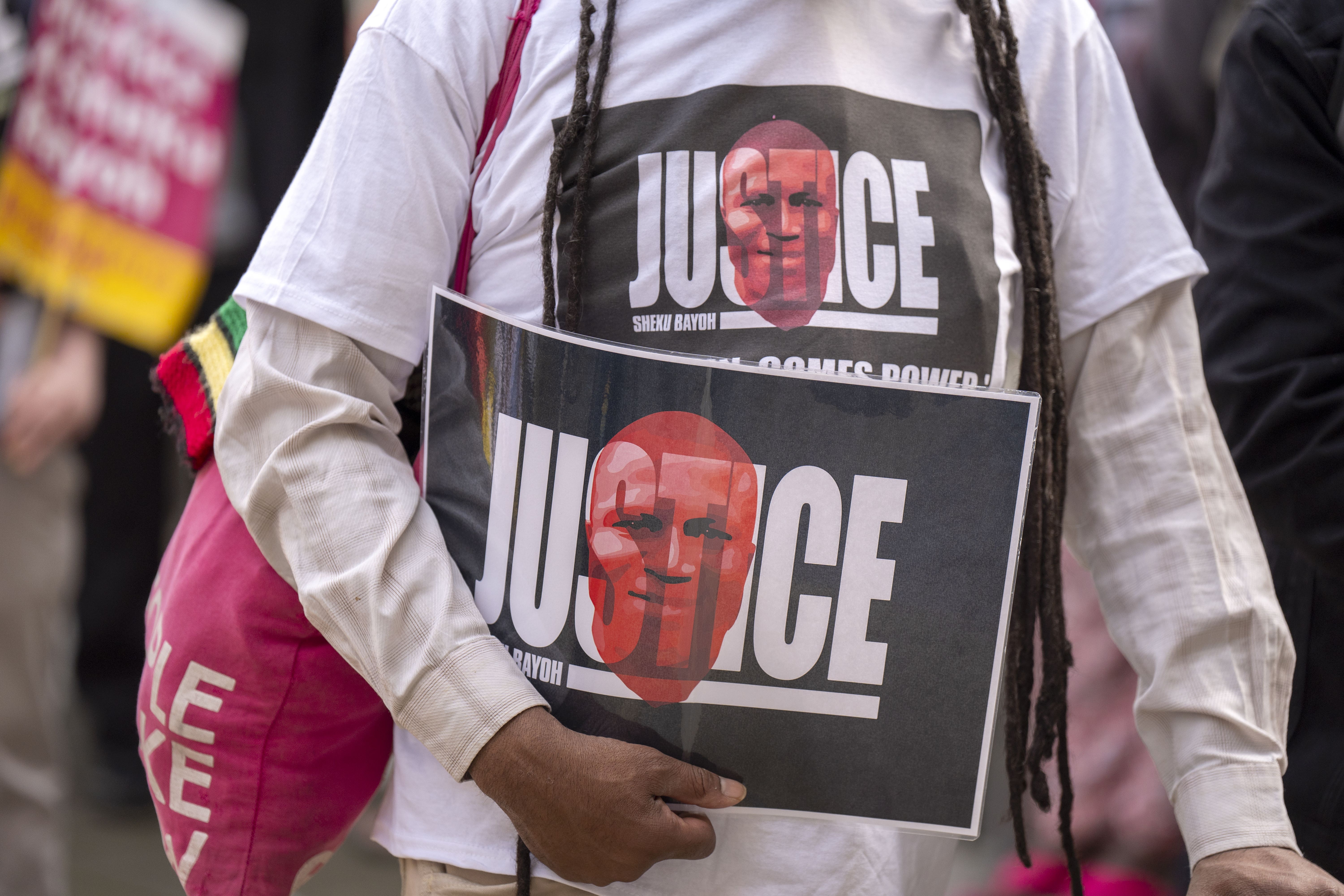 Supporters of the family of Sheku Bayoh were outside Capital House in Edinburgh for the hearing on Thursday (Jane Barlow/PA)