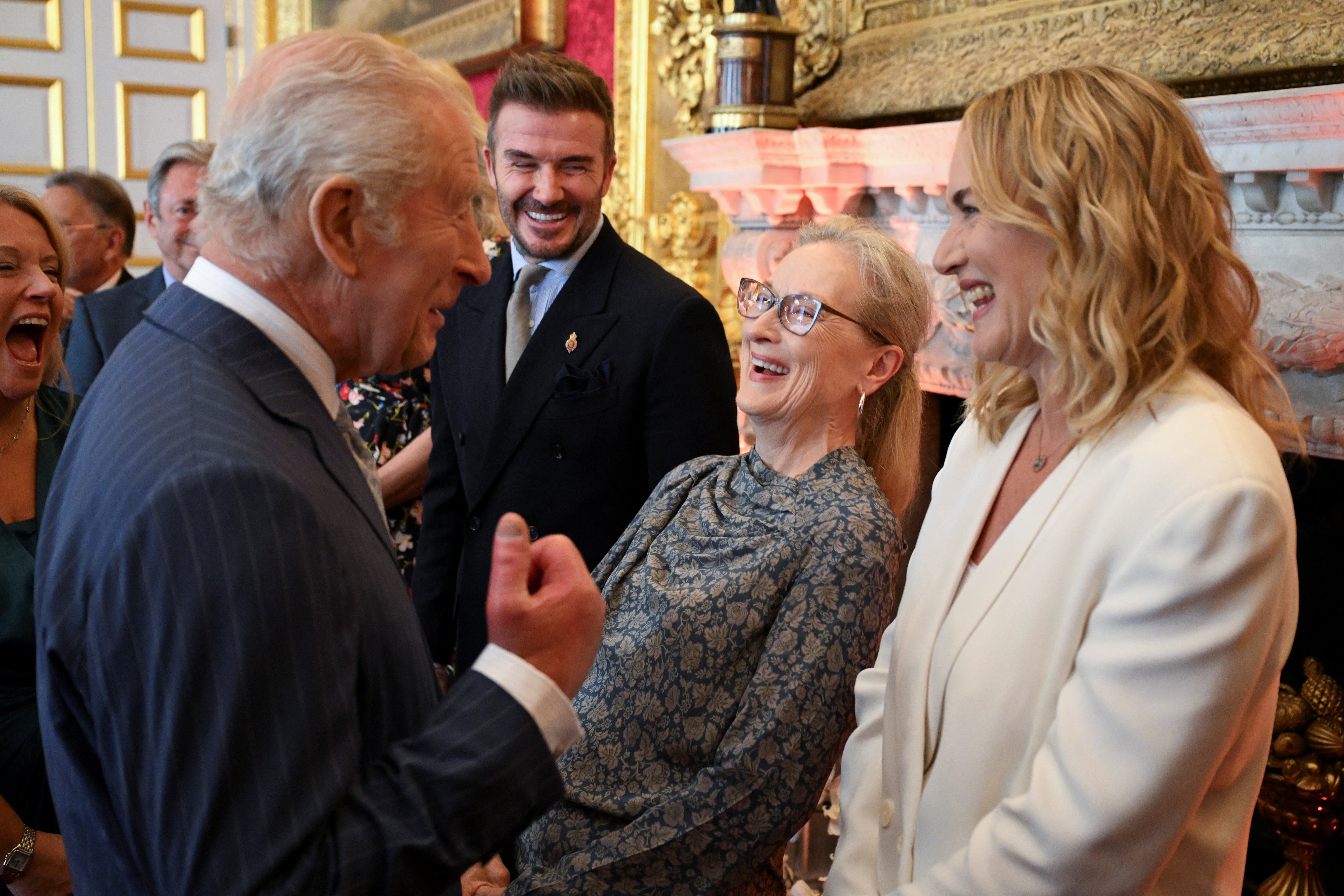 The King meets David Beckham, Meryl Streep and Kate Winslet (Chris Ratcliffe/PA)