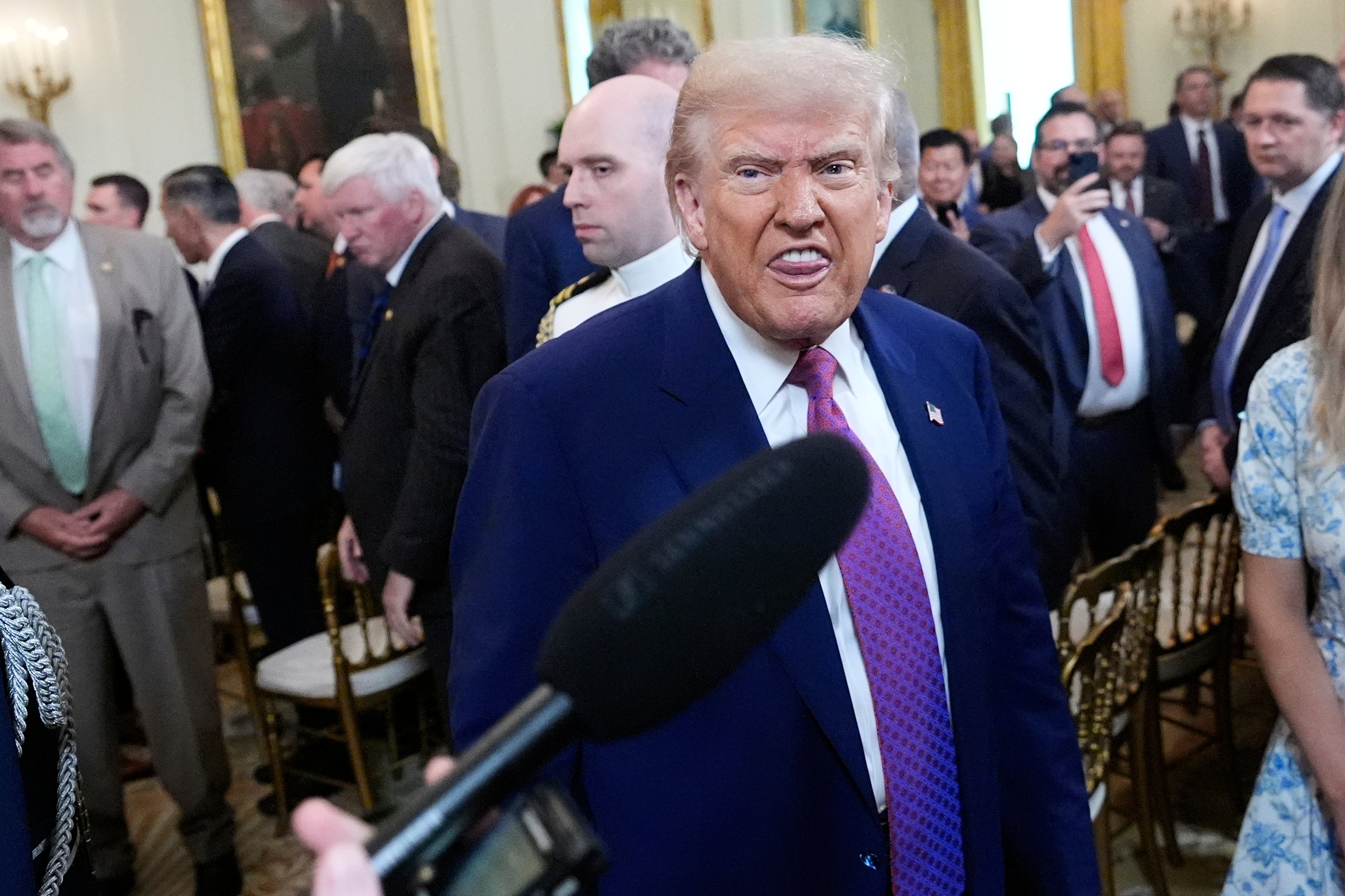 President Donald Trump departs after signing a bill blocking California's rule banning the sale of new gas-powered cars by 2035, in the East Room of the White House, Thursday, June 12, 2025, in Washington. (AP Photo/Alex Brandon)