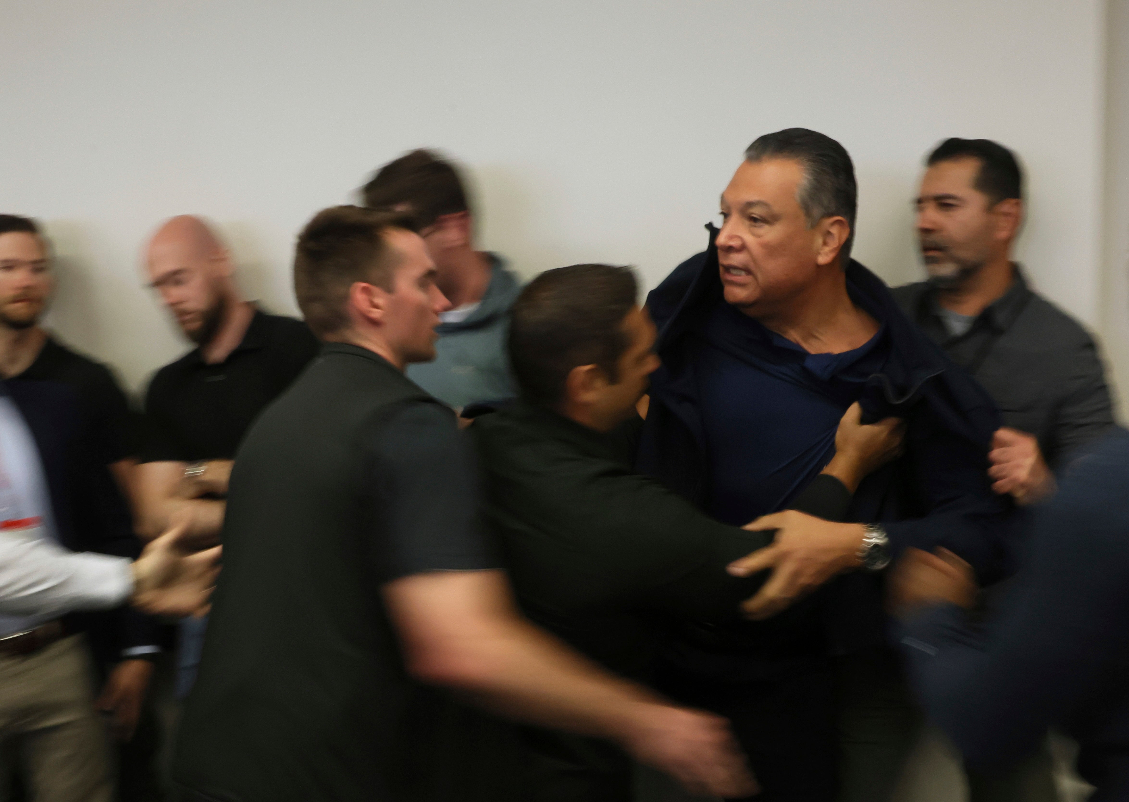 Padilla was pushed out of the room as Noem held a news conference regarding the protests in Los Angeles