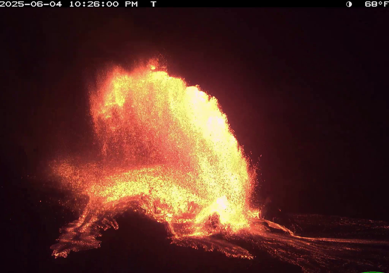 Lava fountaining during episode 24 of the ongoing summit eruption of Kilauea on June 5