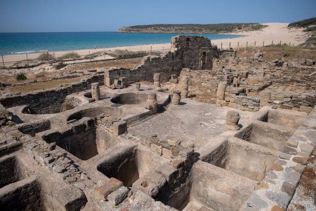 <p>Ruins of ancient fish salting factories at Roman archaeological site in Bolonia, southern Spain</p>