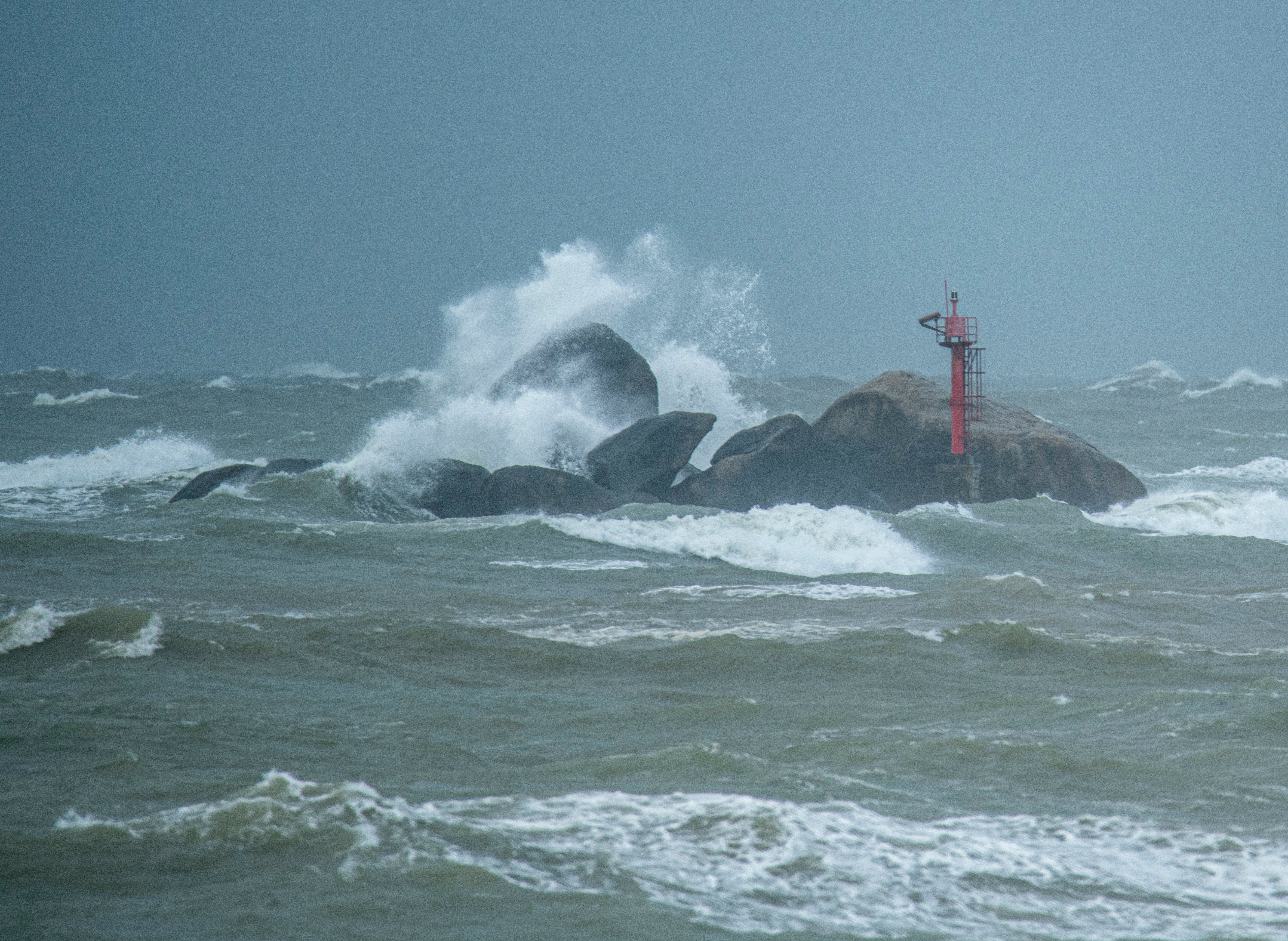 High waves pound reef rocks as typhoon Wutip approaches in Qionghai, Hainan province of China, on 12 June 2025