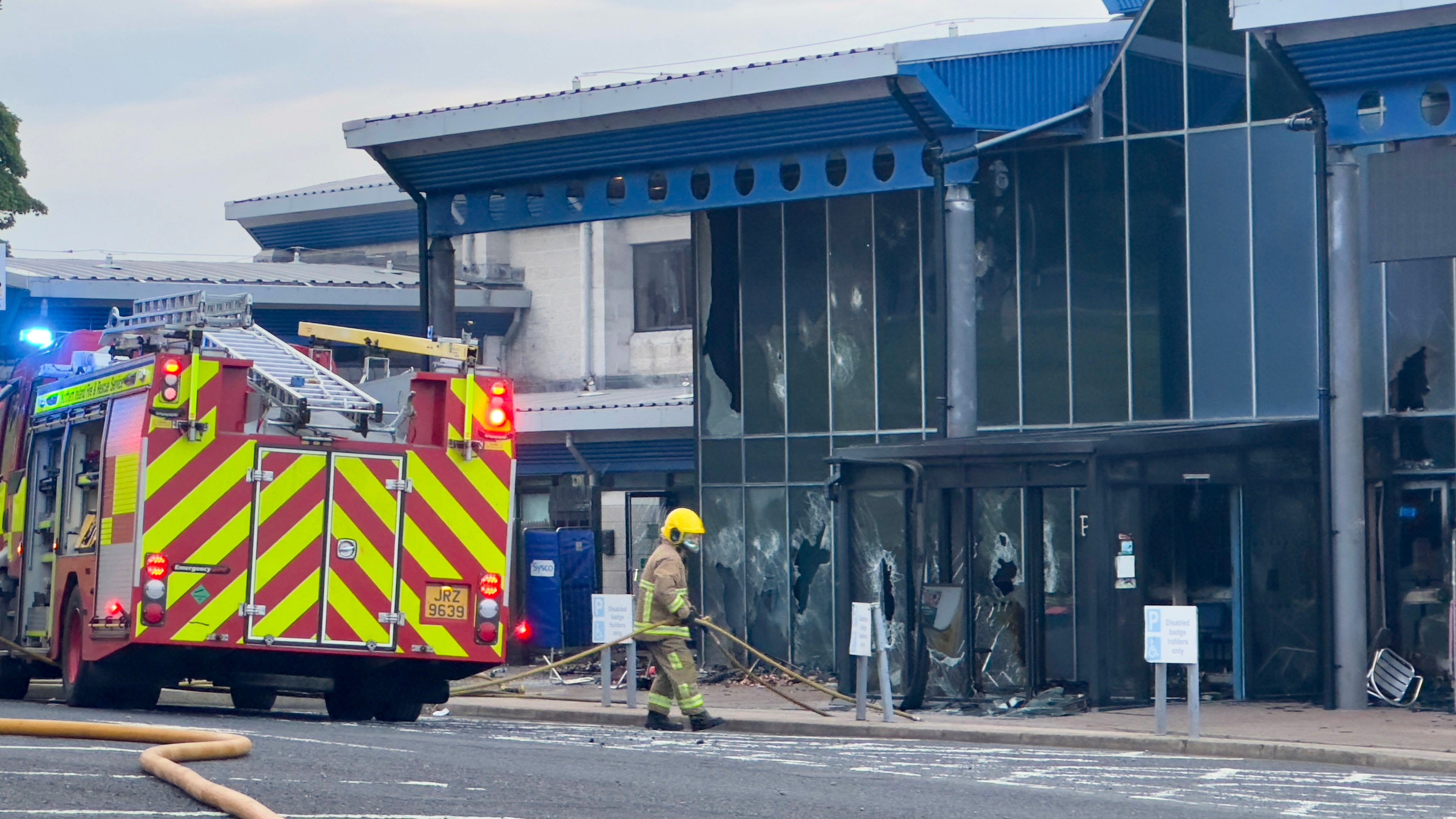 Larne Leisure Centre, which was being used as an emergency shelter, has also been attacked