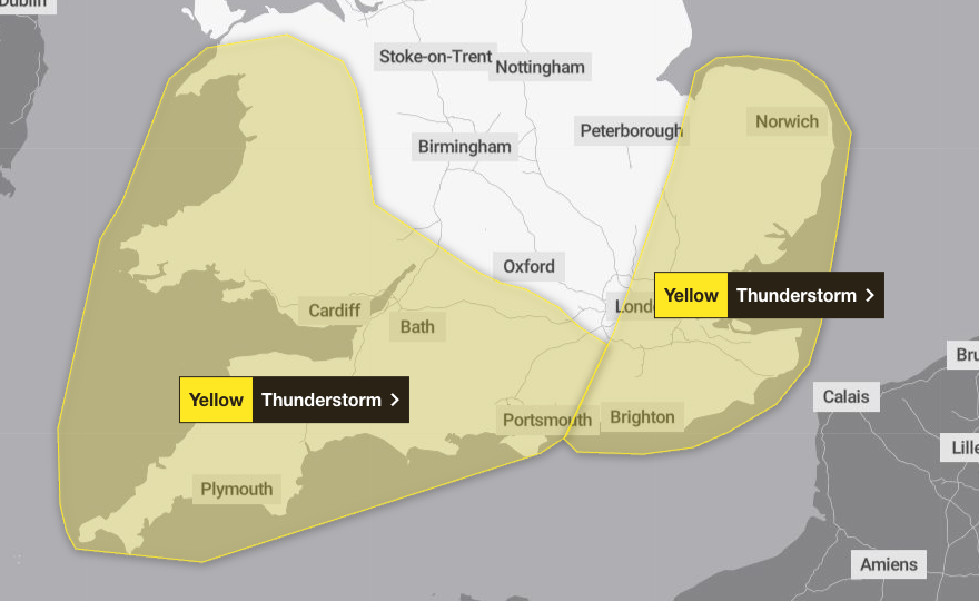 Met Office yellow weather warning for most of southern England and Wales on Friday