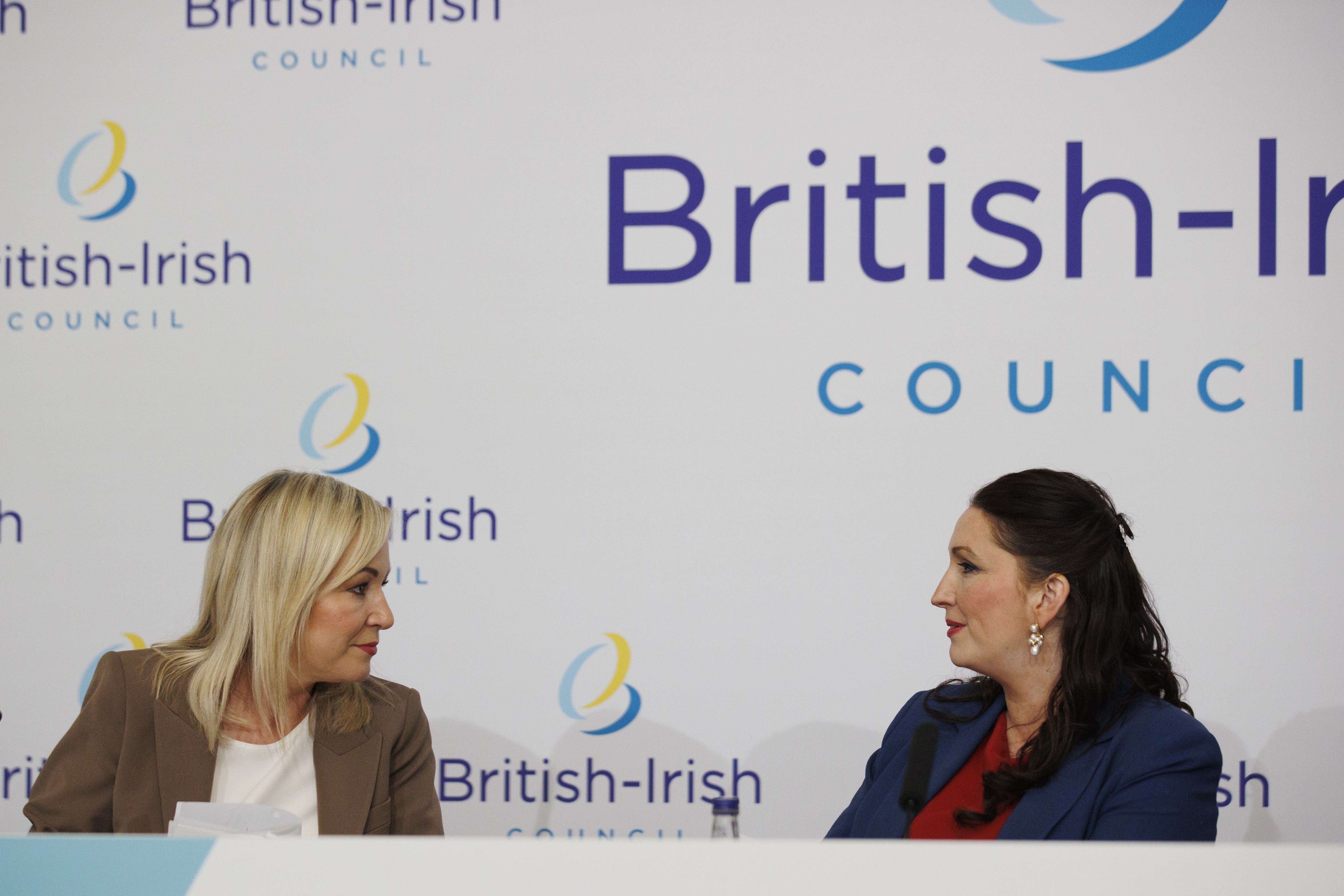 Northern Ireland First Minister Michelle O’Neill (left) and deputy First Minister Emma Little-Pengelly during the British-Irish Council summit at the Slieve Donard resort in Co Down (PA)