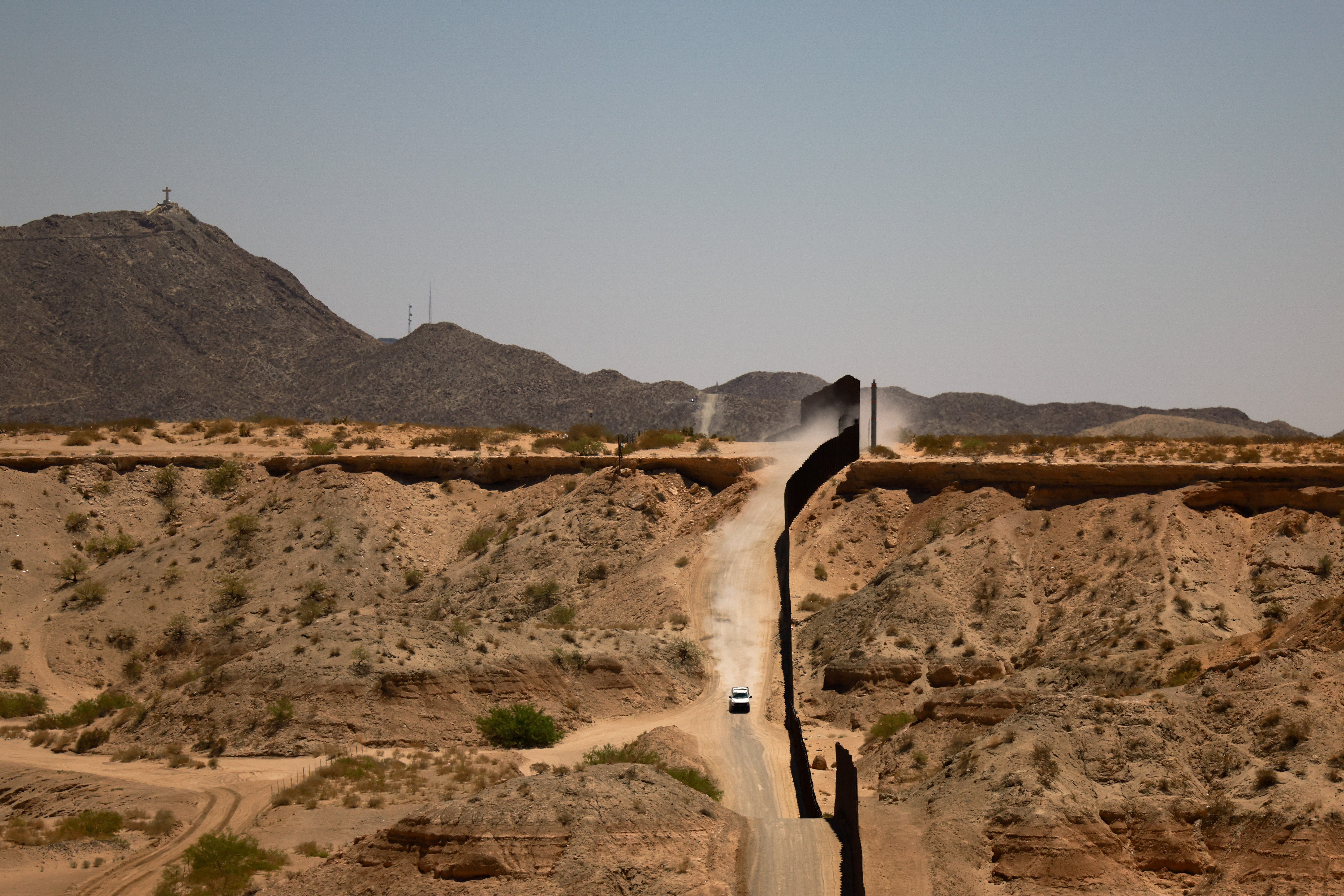 A U.S. Border Patrol vehicle patrols along the the southern U.S. border in New Mexico and Texas.