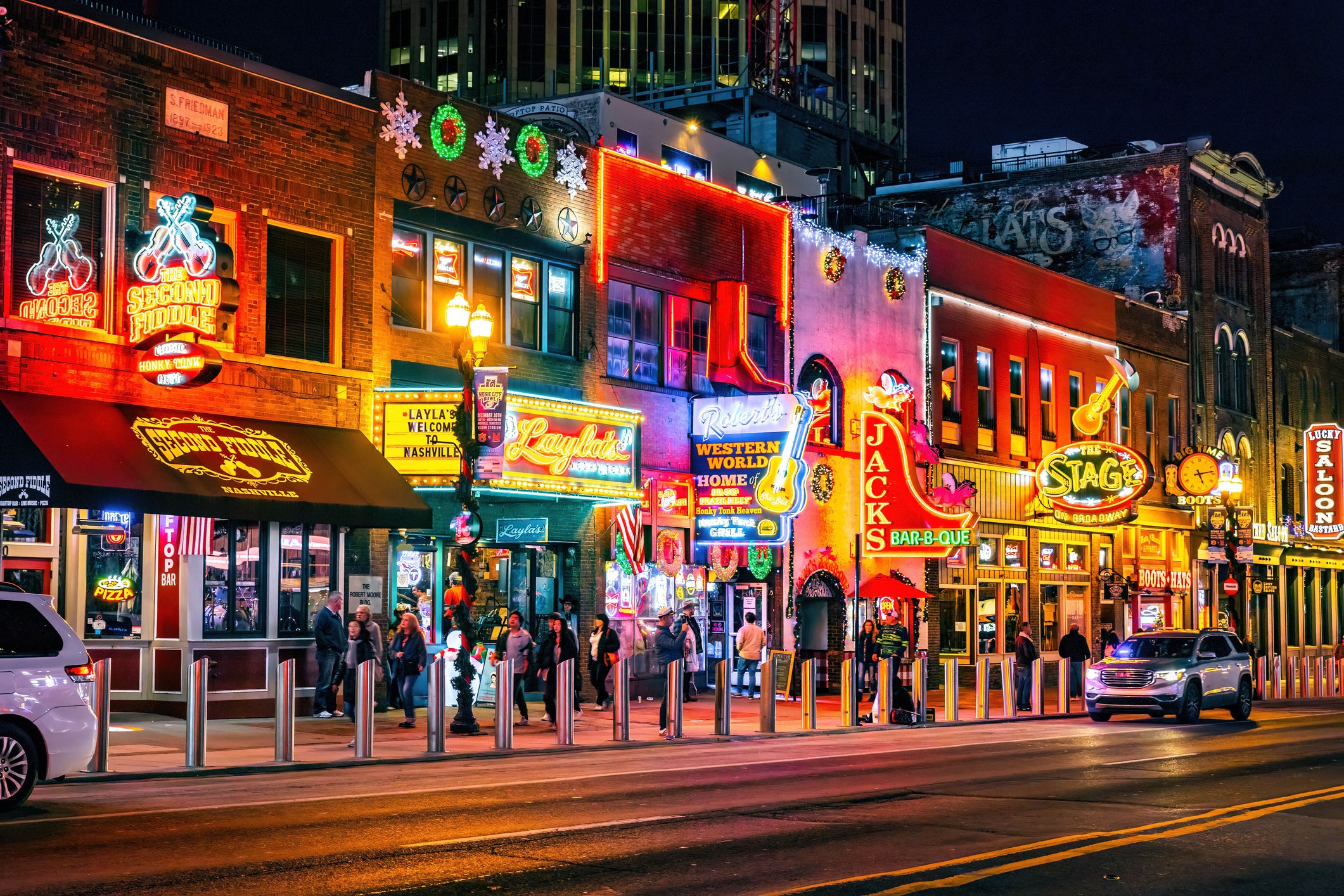 Nashville's often brightly lit attractions can all be reached by foot. Pictured is Broadway