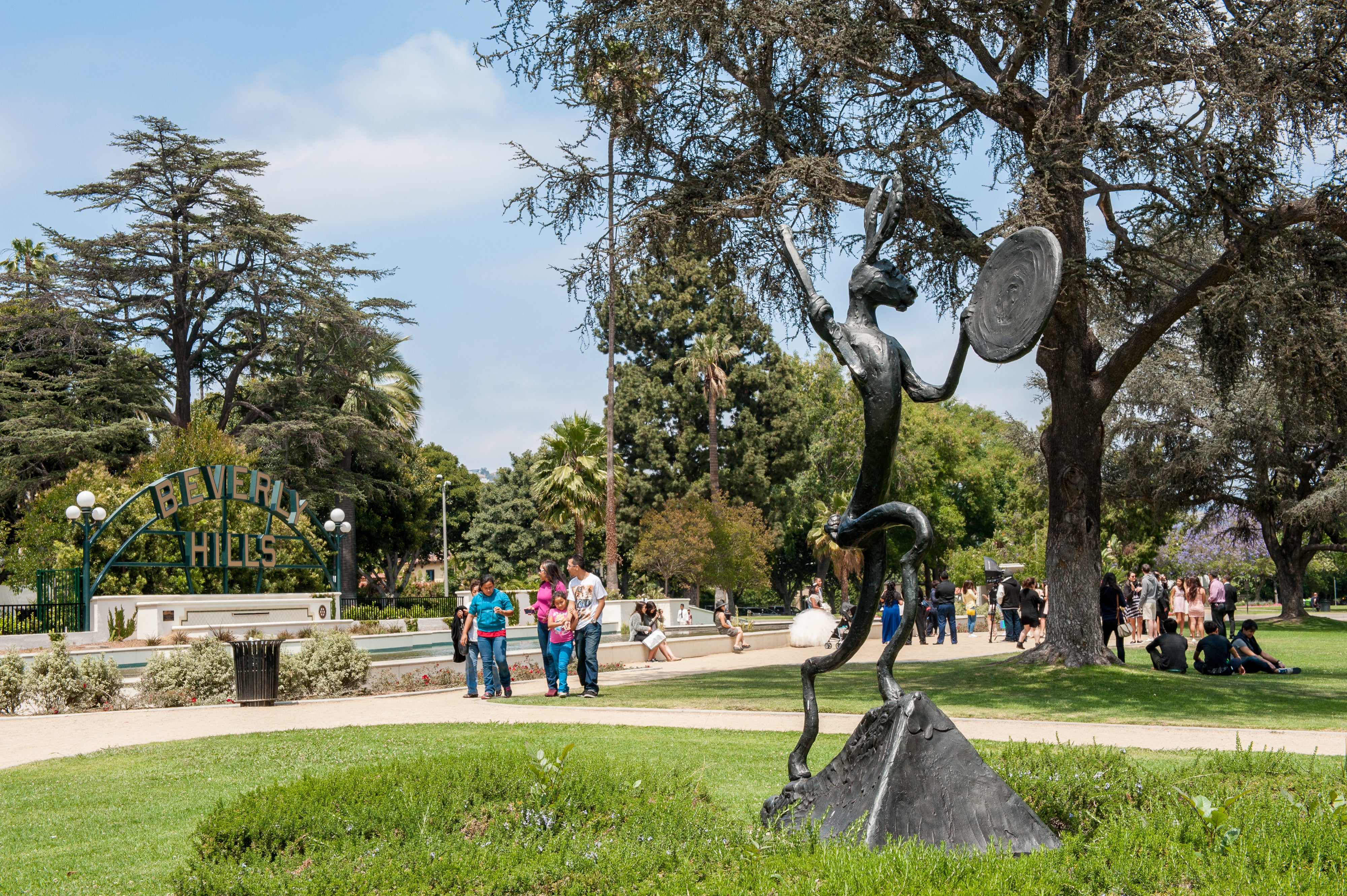 Beverly Gardens Park in walkable Beverly Hills is home to over 80 public art installations