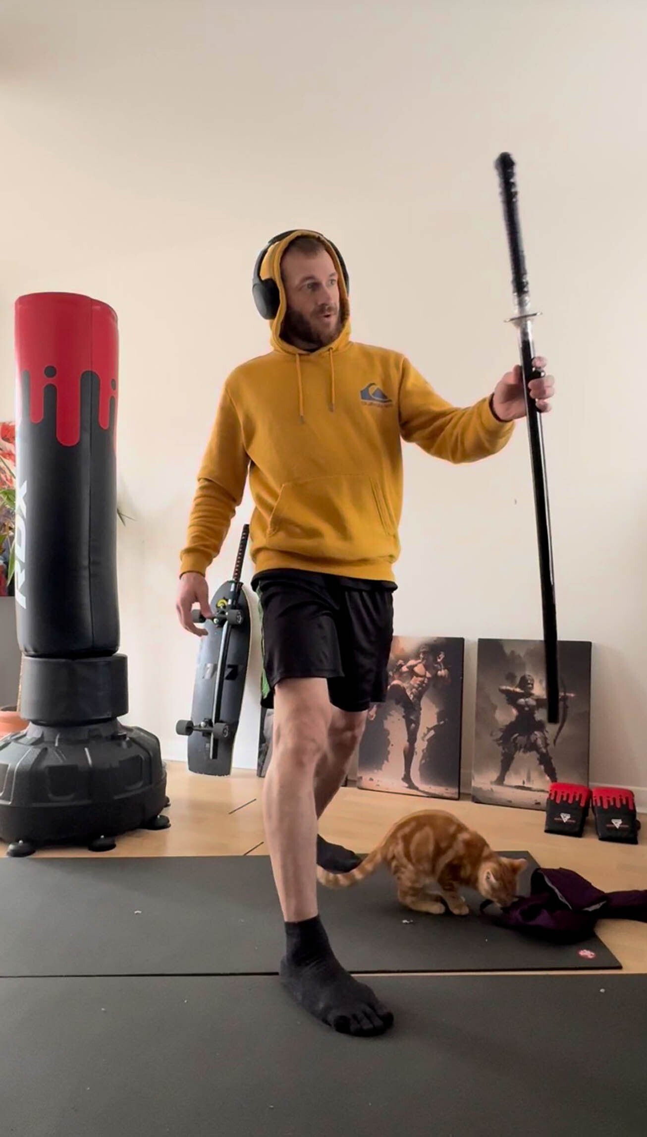 Monzo with a samurai sword