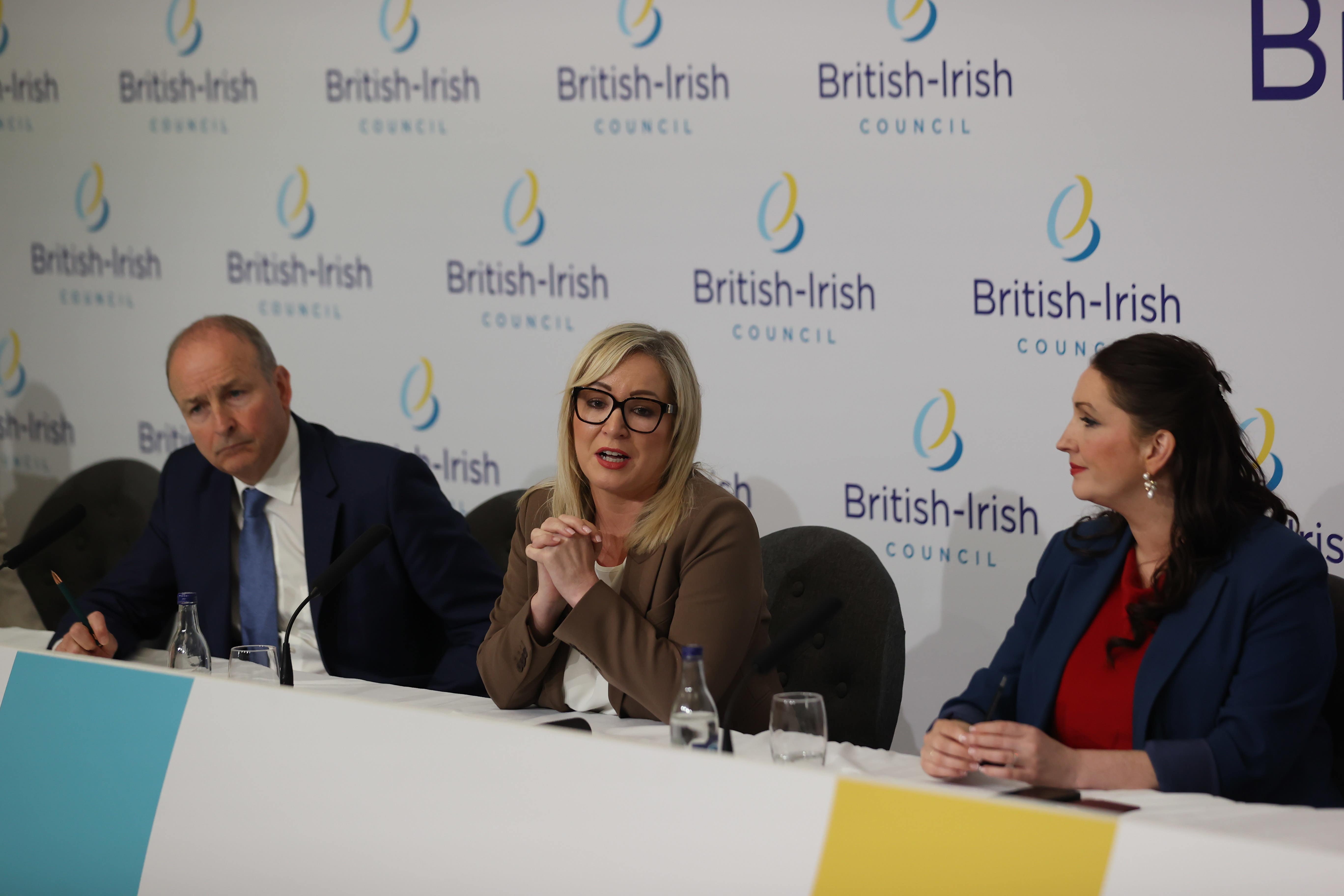 Taoiseach Micheal Martin, Northern Ireland First Minister Michelle O’Neill and deputy First Minister Emma Little-Pengelly during the British-Irish Council (BIC) summit at the Slieve Donard resort in Co Down (Liam McBurney/PA)