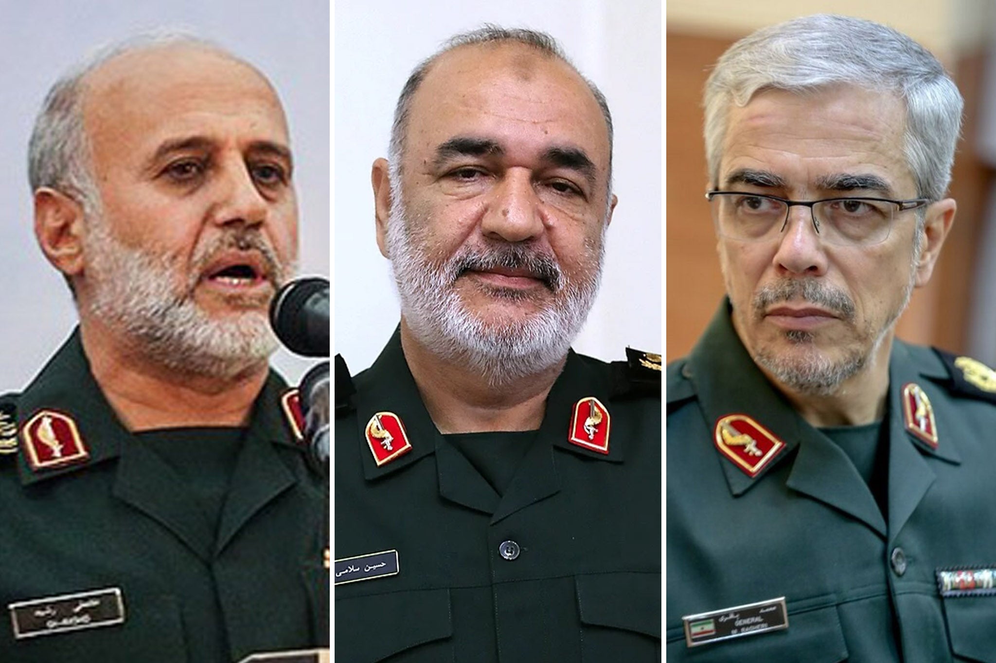 From left: Gholam Ali Rashid, Hossein Salami, Mohammad Bagheri – Israel says its strikes eliminated the three most senior military commanders of the Iranian regime