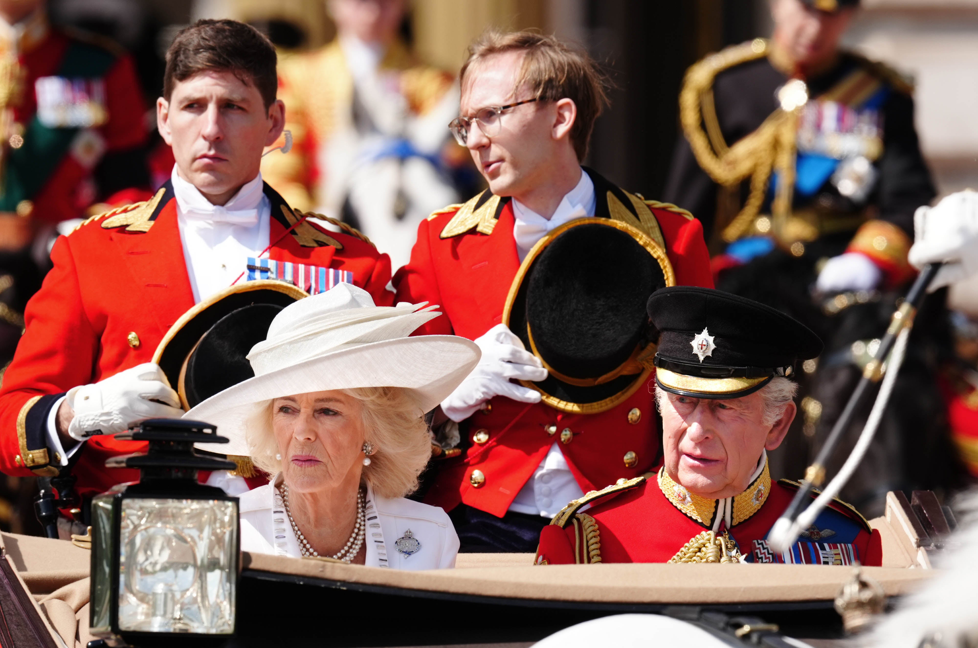 King Charles III and Queen Camilla leave Buckingham Palace ahead of the Trooping the Colour ceremony