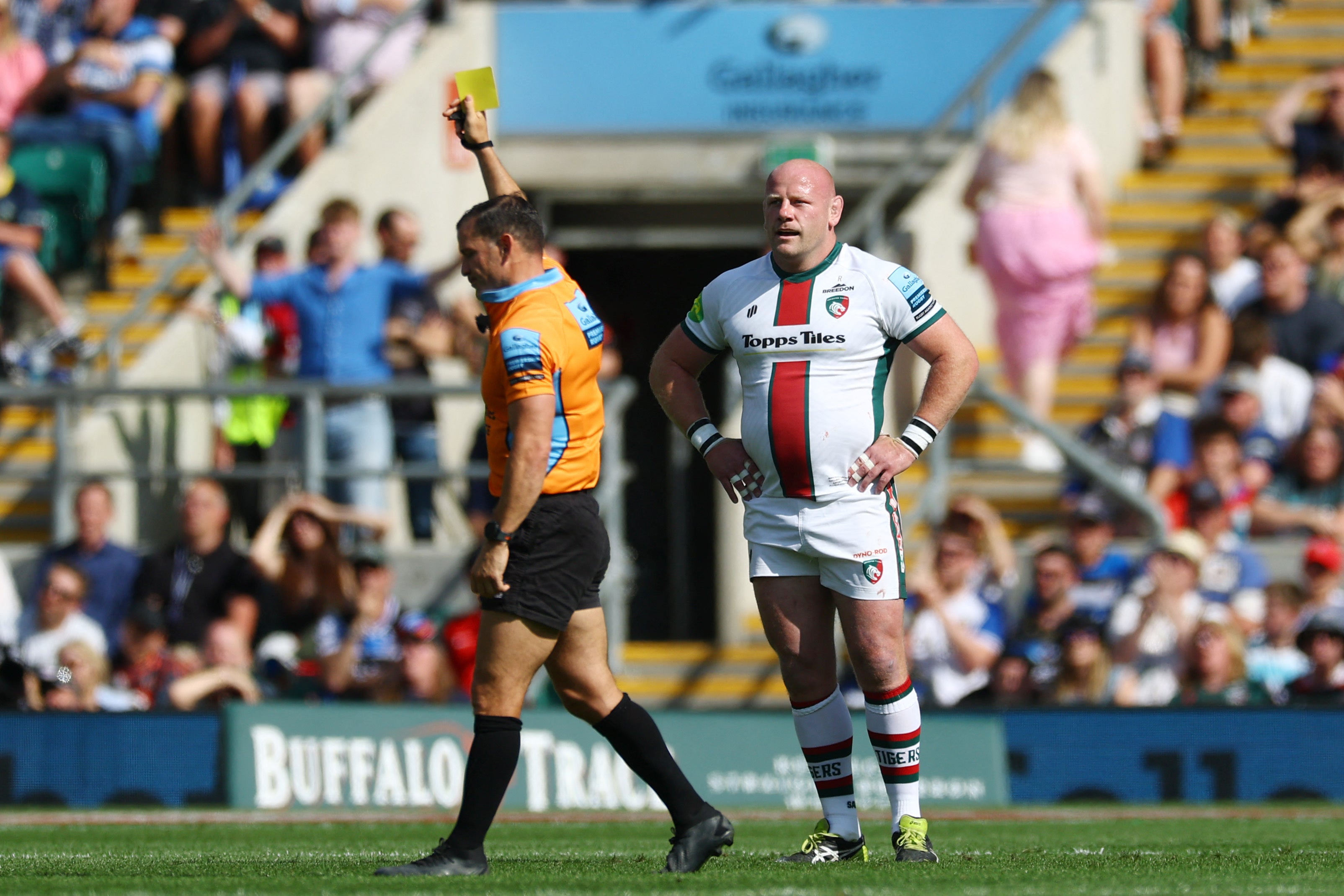 Leicester Tigers’ Dan Cole was shown a yellow card by referee Karl Dickson