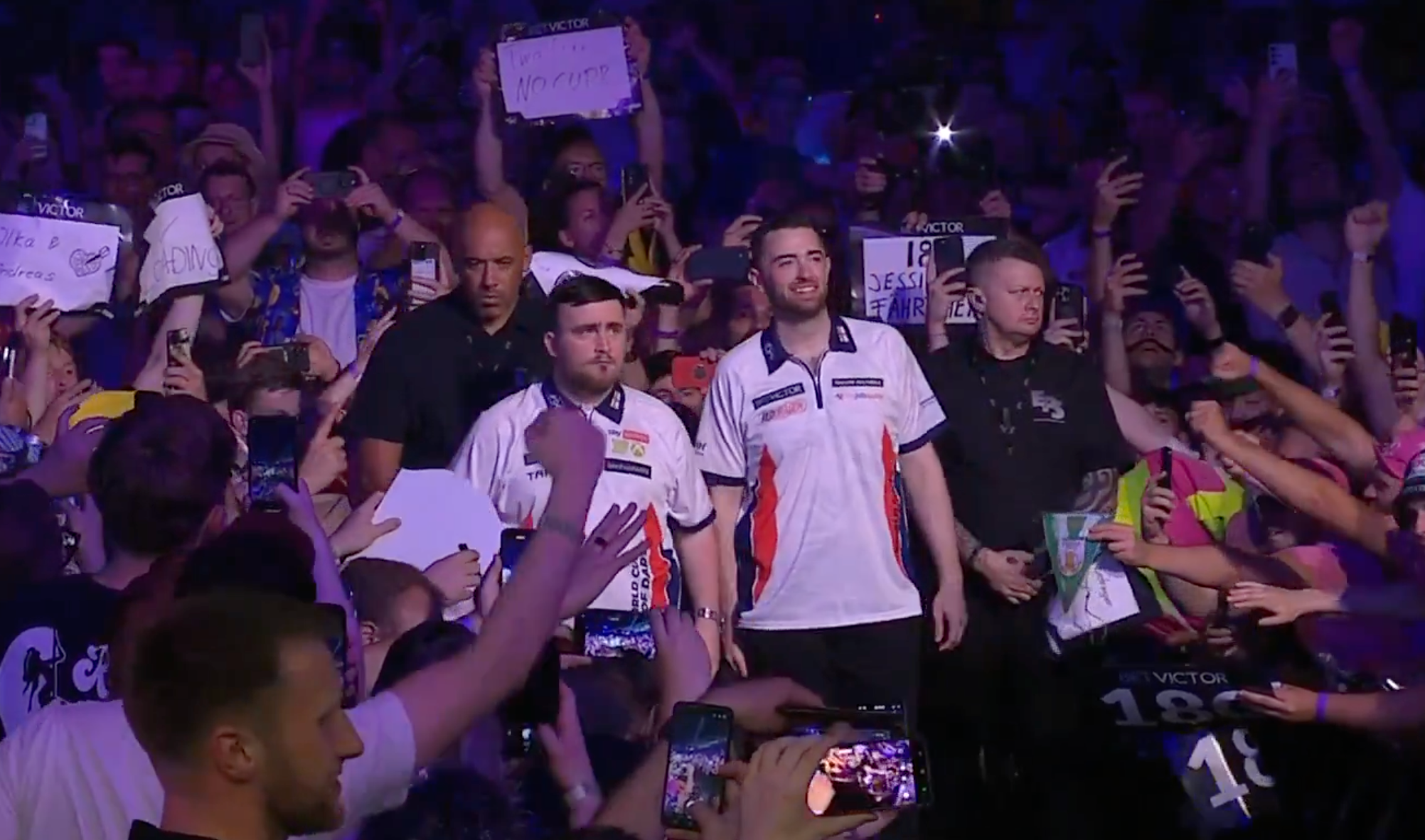 <p>Littler and Humphries at the World Cup of Darts in Frankfurt</p>